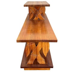 Restored Hand Carved Koa Wood 3 Tiered Side Lamp Table w/ Bamboo Motif