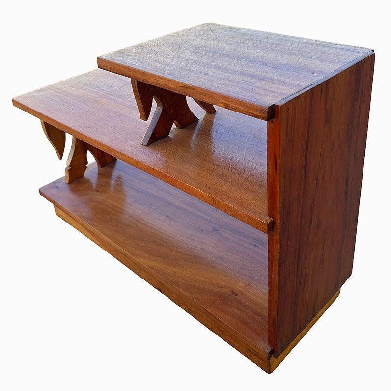 Lampe d'appoint à 3 niveaux restaurée à la main en bois de Koa sculpté à la main avec motif de bambou Excellent état - En vente à Van Nuys, CA