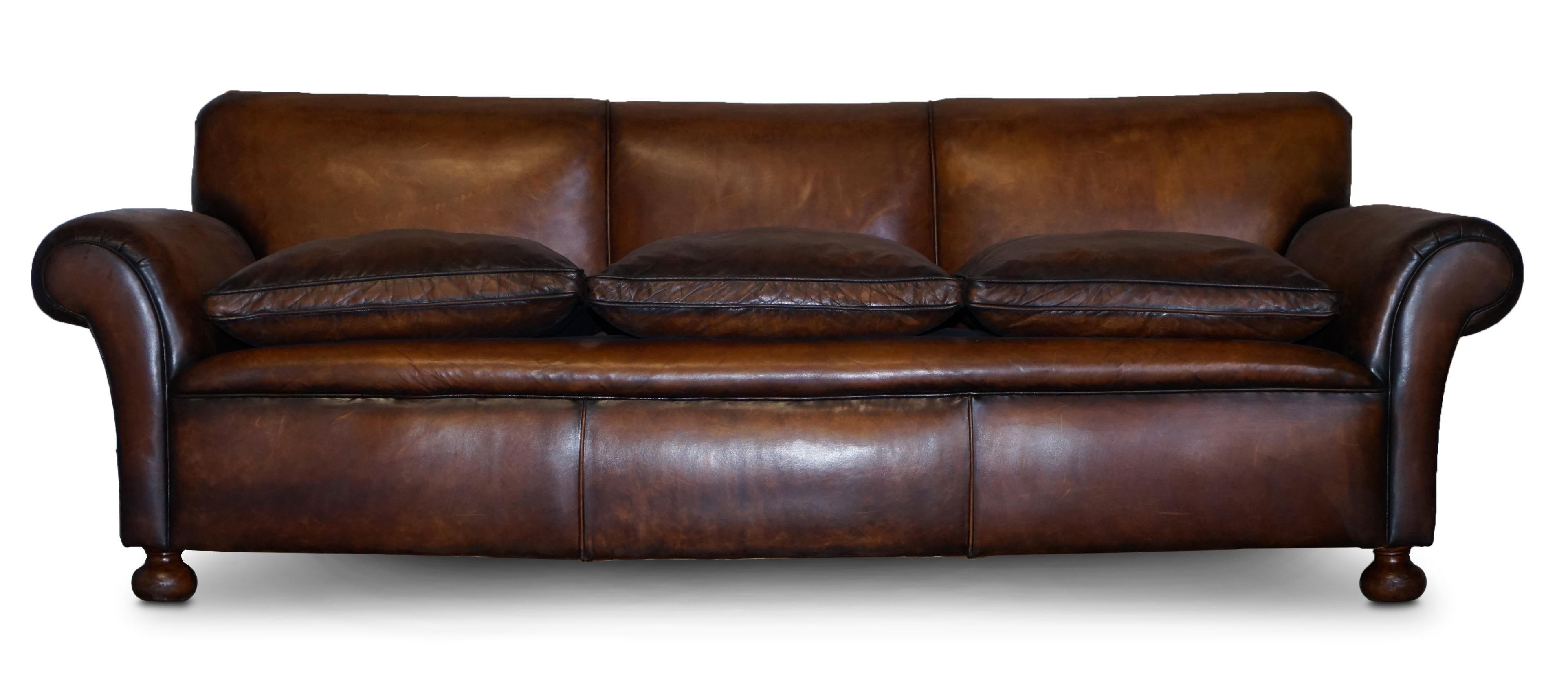 Royal House Antiques

Royal House Antiques is delighted to this stunning three to four seat antique hand dyed Victorian brown leather sofa with feather filled cushions

This is a very fine and well made English Victorian sofa, it has a coil