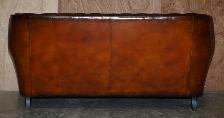 Restored Hand Dyed Brown Leather Chesterfield Designer Sofa For Sale 7