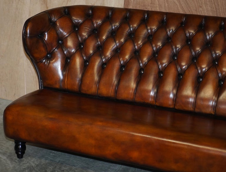English Restored Hand Dyed Brown Leather Chesterfield Designer Sofa For Sale
