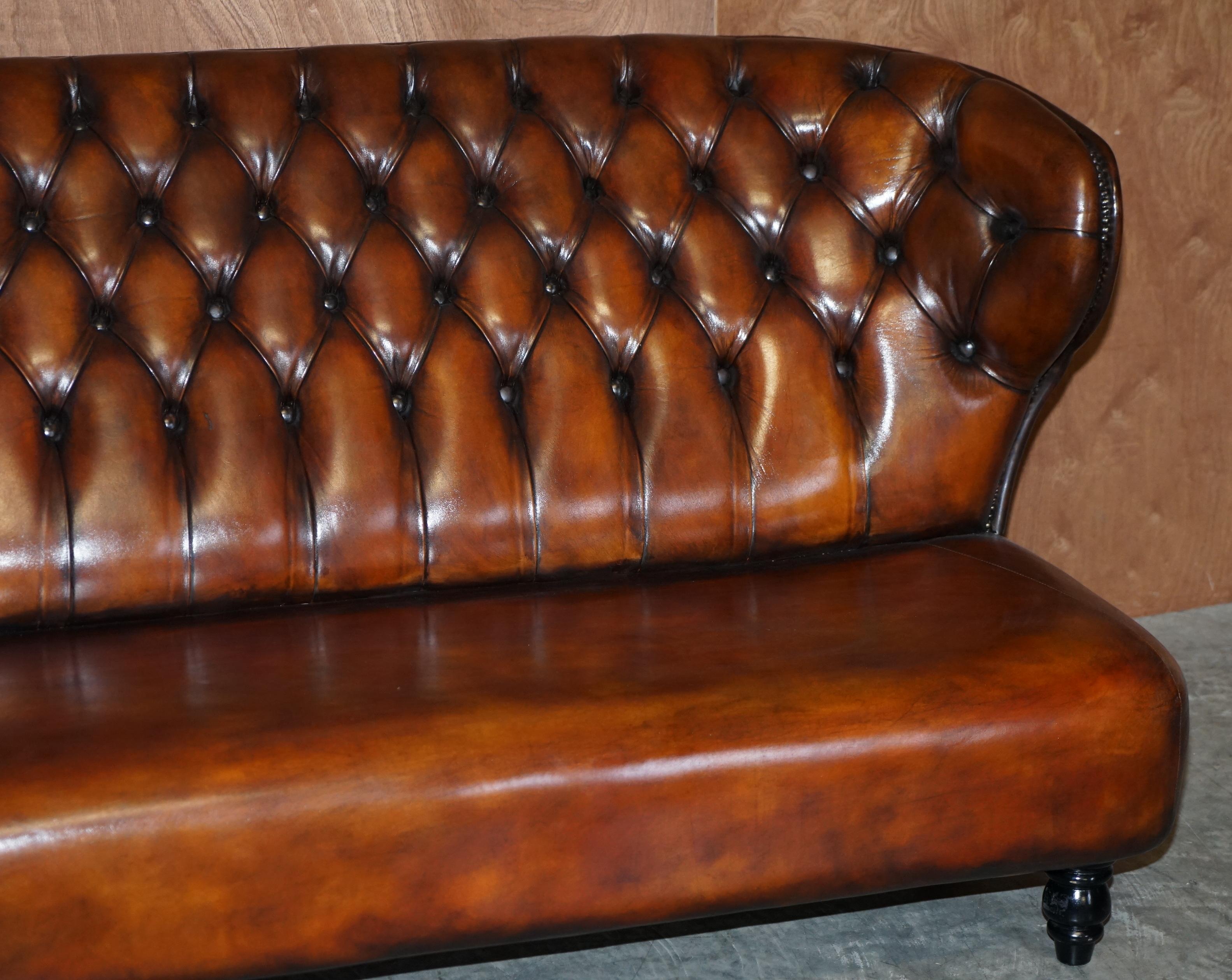 Hand-Crafted Restored Hand Dyed Brown Leather Chesterfield Designer Sofa For Sale