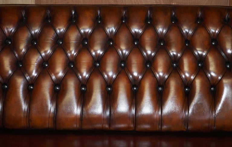 20th Century Restored Hand Dyed Brown Leather Chesterfield Designer Sofa For Sale