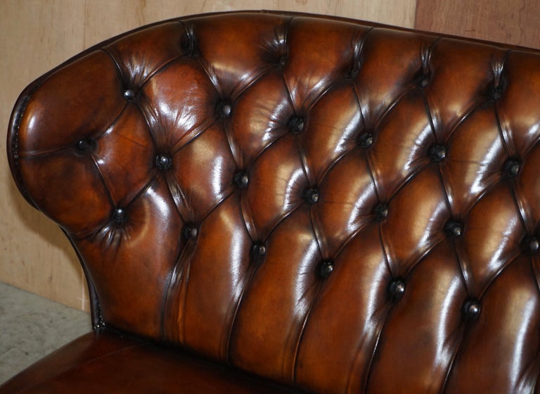 Restored Hand Dyed Brown Leather Chesterfield Designer Sofa For Sale 1