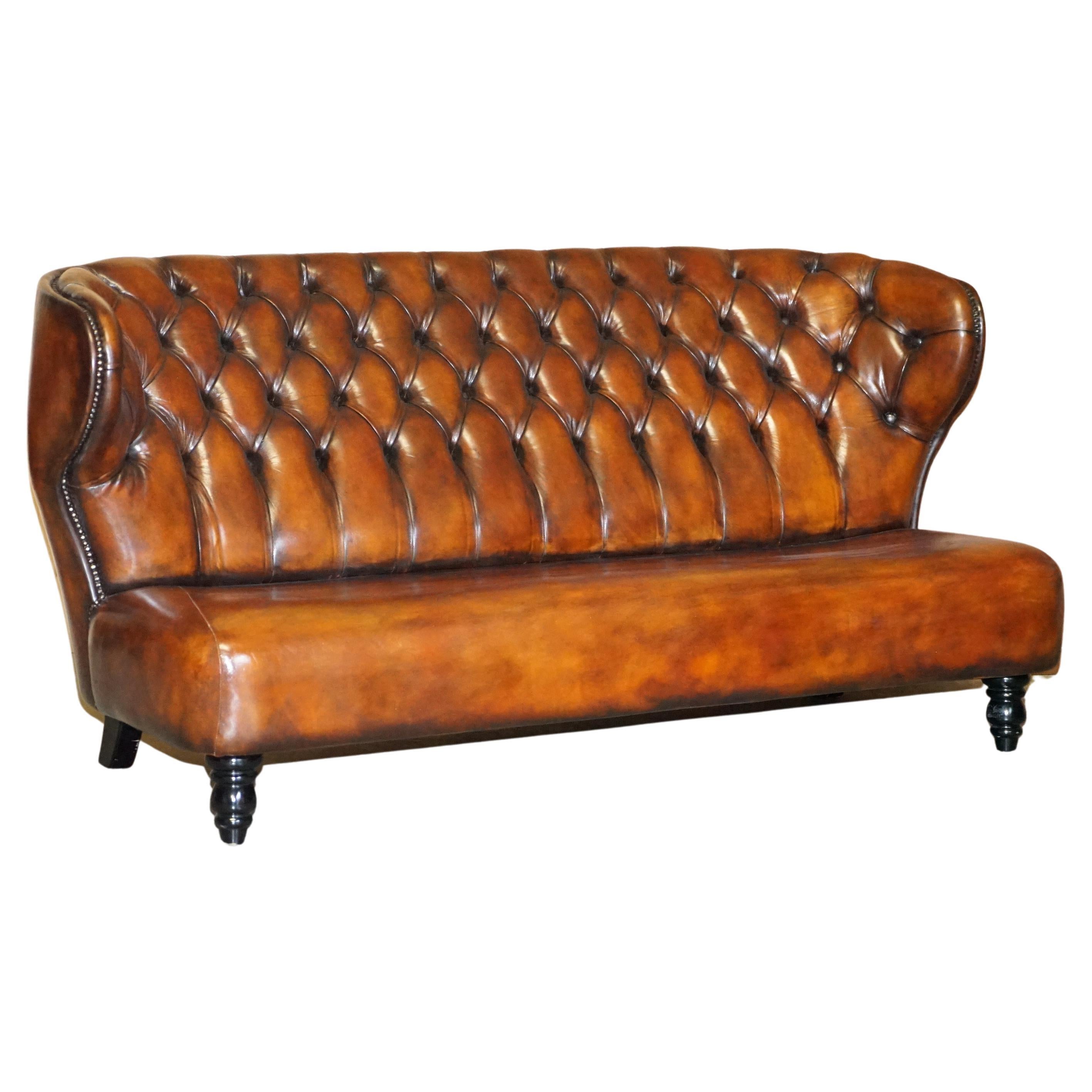 Restored Hand Dyed Brown Leather Chesterfield Designer Sofa