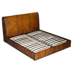 Vintage Restored Hand Dyed Brown Leather Super King Size Bed with Diamond Stitched Back