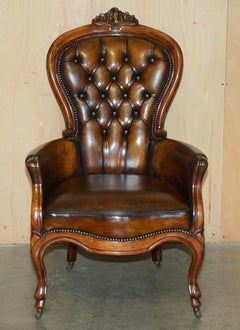 RESTORED HAND DYED BROWN LEATHER ViCTORIAN CHESTERFIELD READING LIBRARY ARMCHAIR