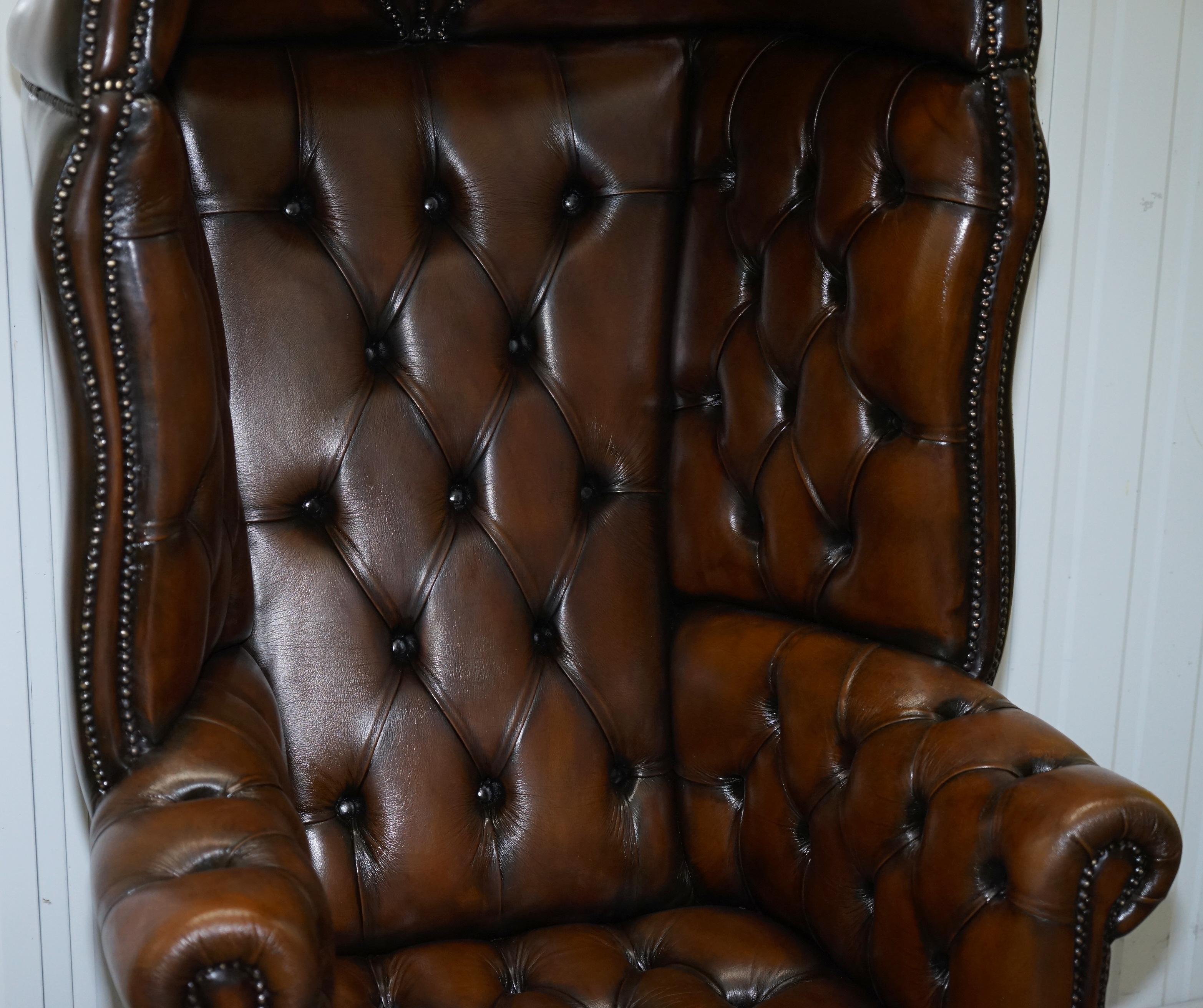 Restored Hand Dyed Cigar Brown Leather Chesterfield Porters Armchair Chair 2