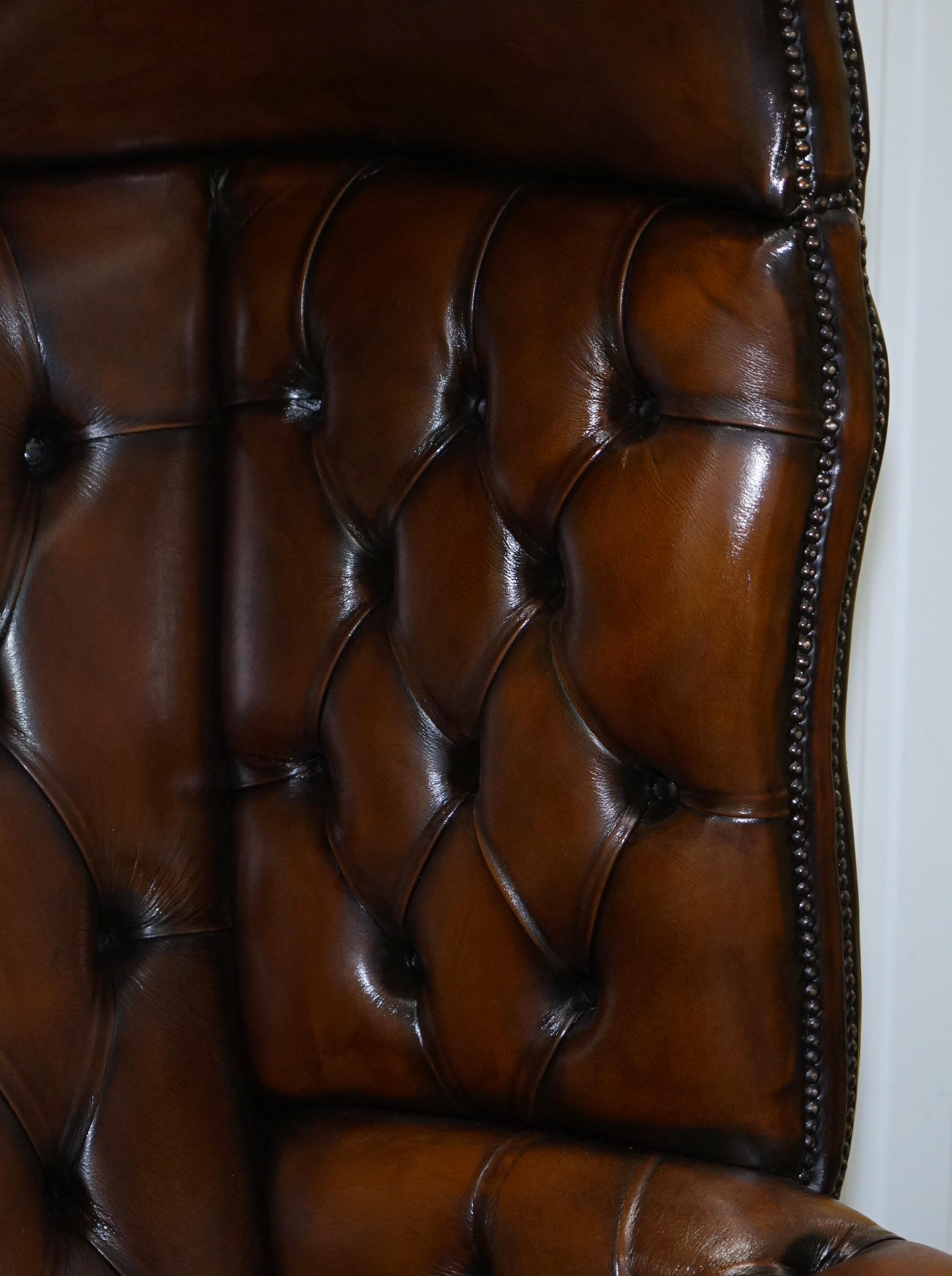 Restored Hand Dyed Cigar Brown Leather Chesterfield Porters Armchair Chair 3
