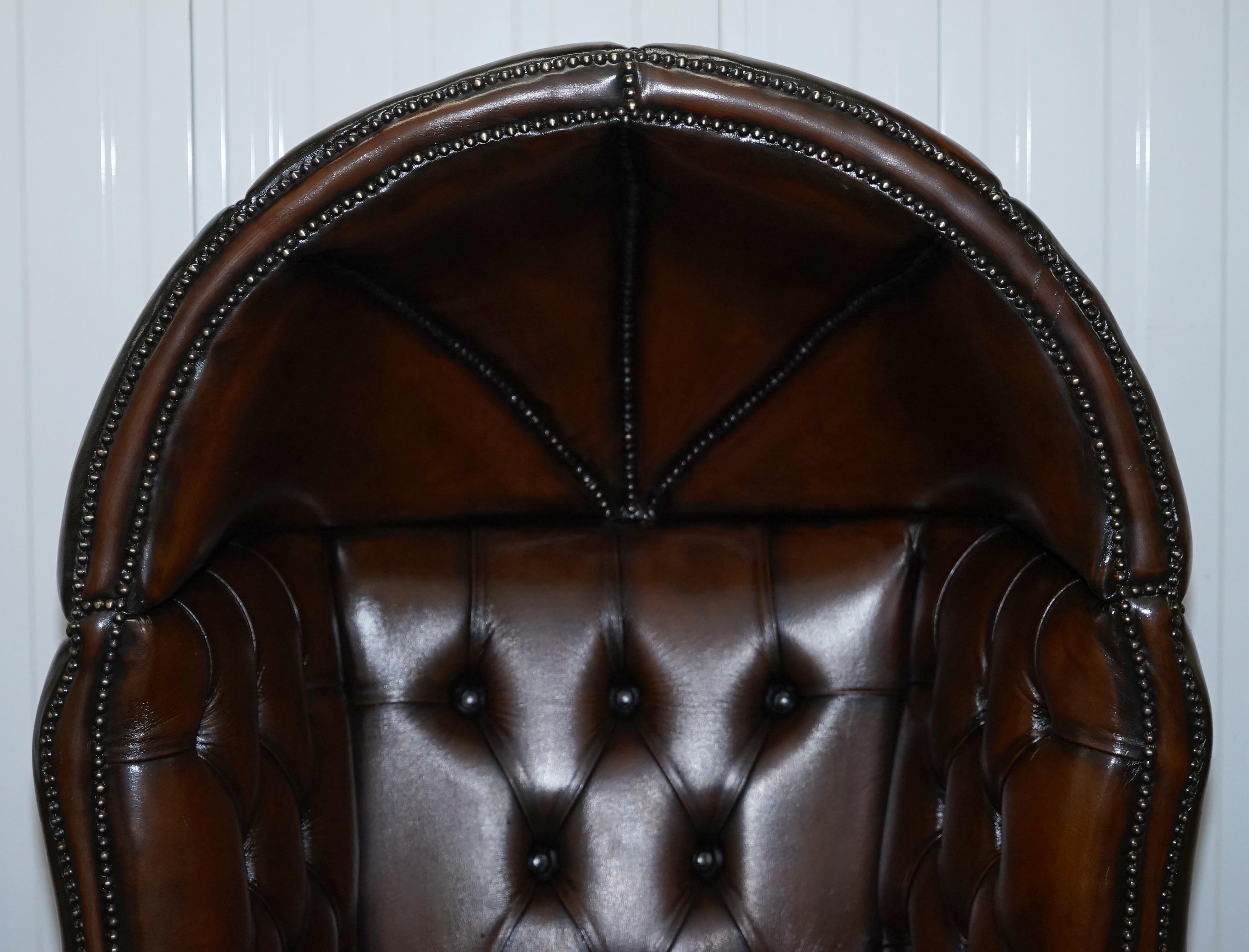 Restored Hand Dyed Cigar Brown Leather Chesterfield Porters Armchair Chair 4