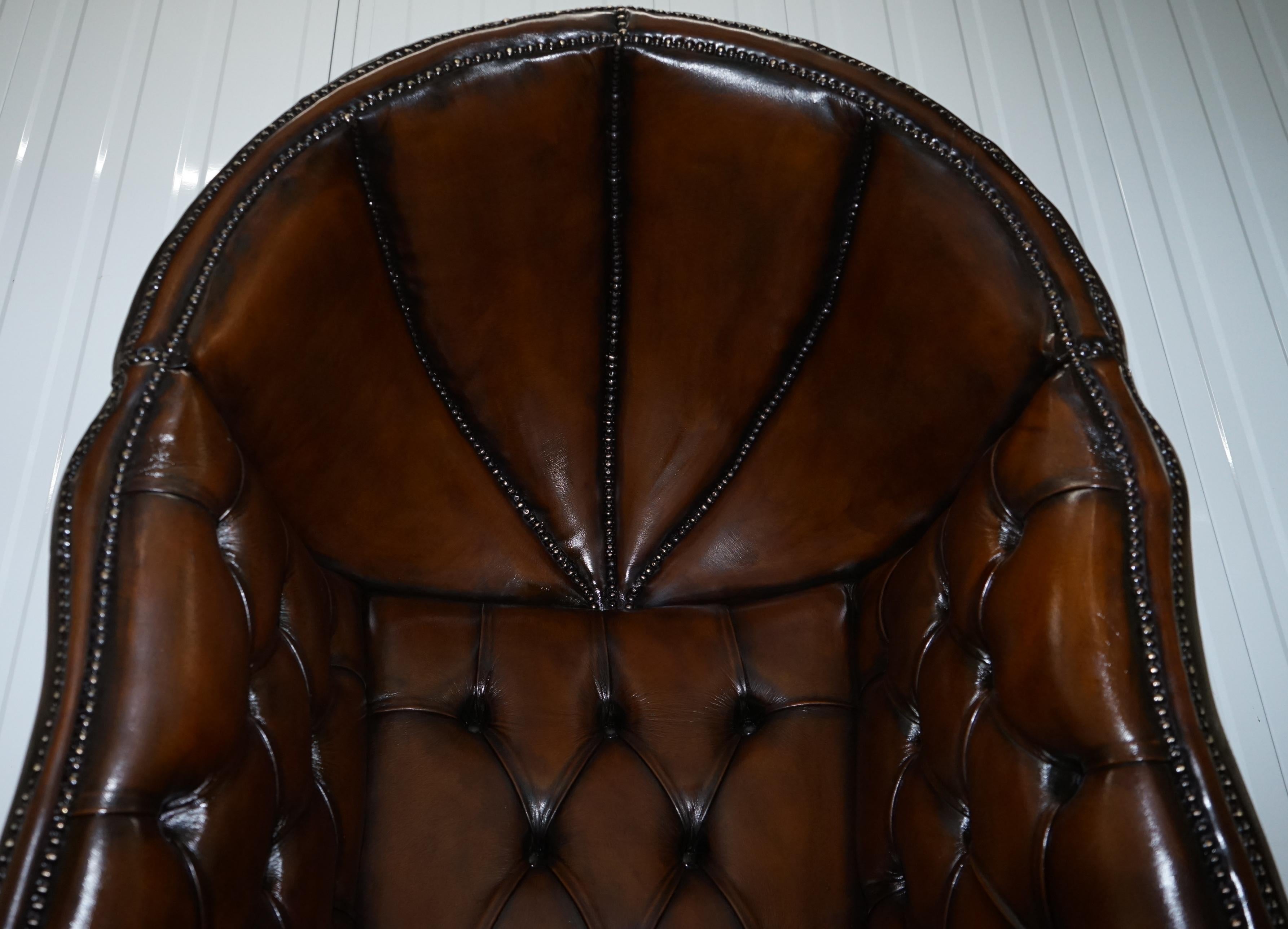 Restored Hand Dyed Cigar Brown Leather Chesterfield Porters Armchair Chair 5