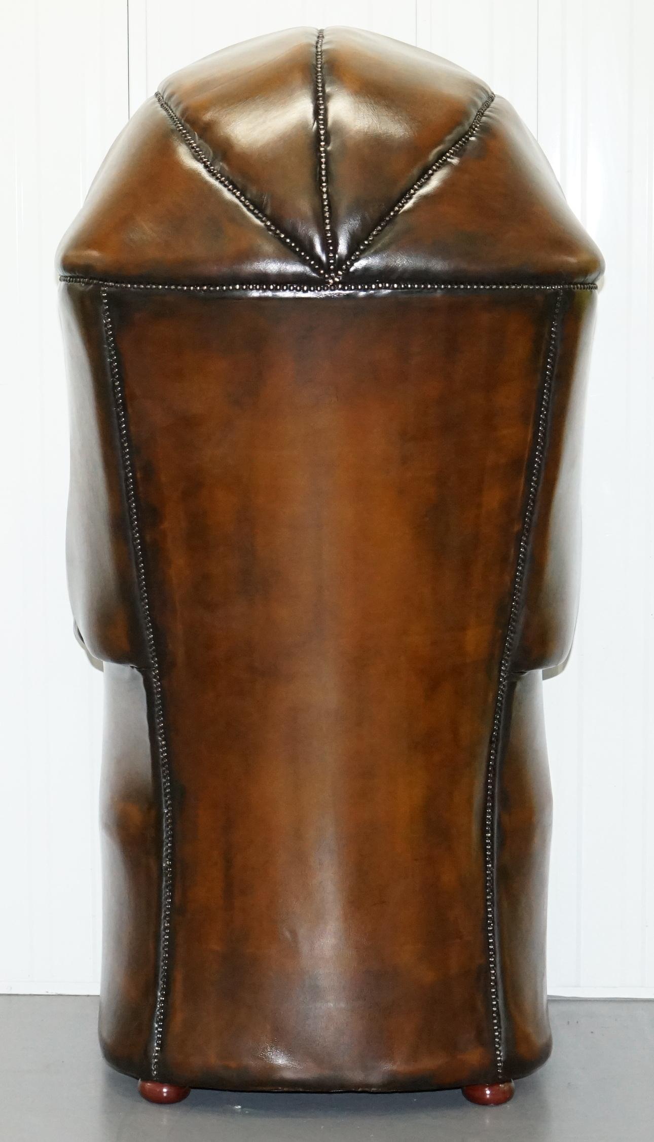 Restored Hand Dyed Cigar Brown Leather Chesterfield Porters Armchair Chair 7