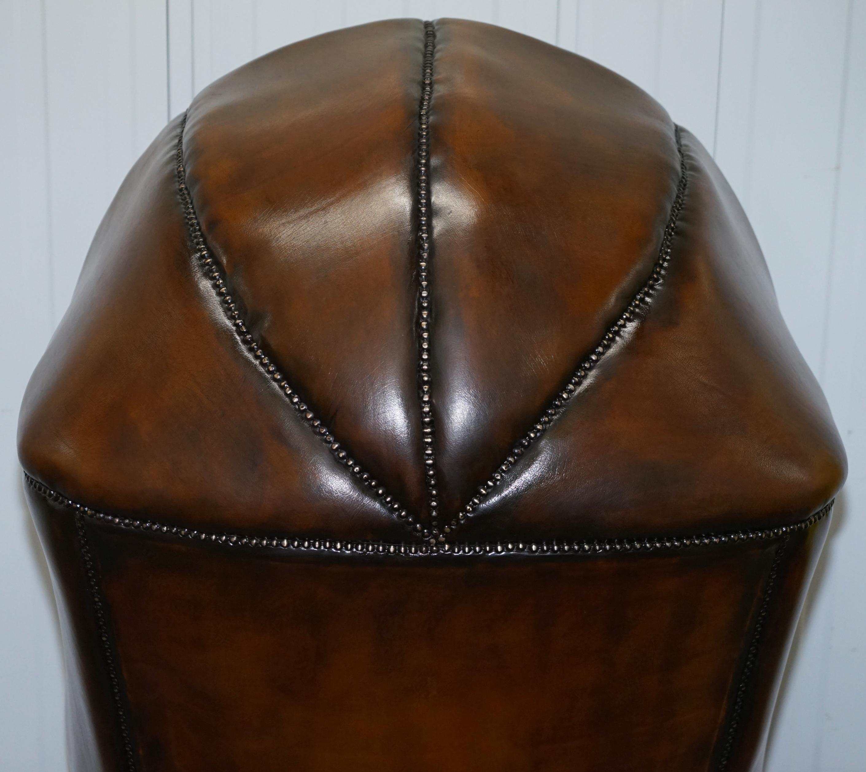 Restored Hand Dyed Cigar Brown Leather Chesterfield Porters Armchair Chair 9