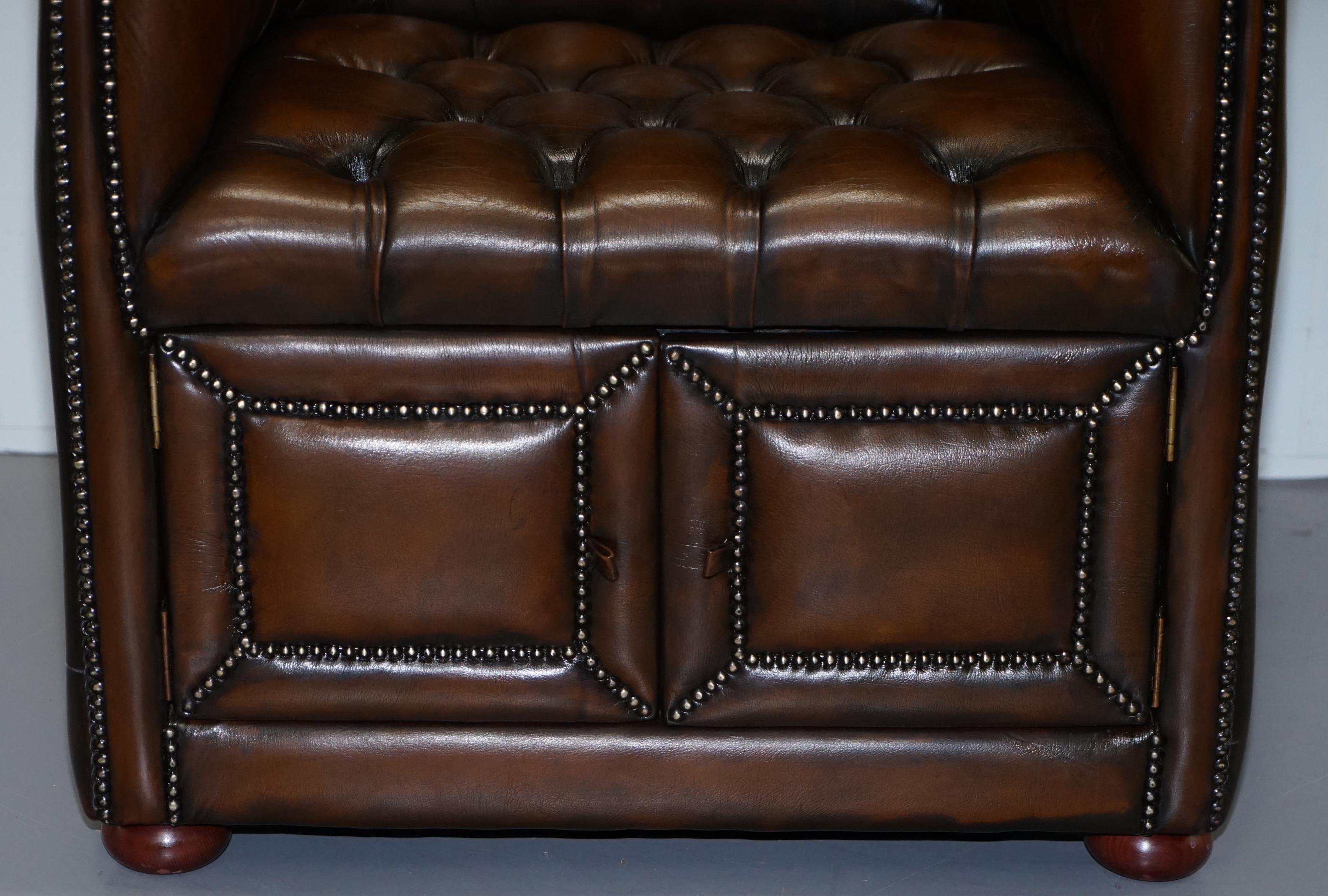 Restored Hand Dyed Cigar Brown Leather Chesterfield Porters Armchair Chair 12