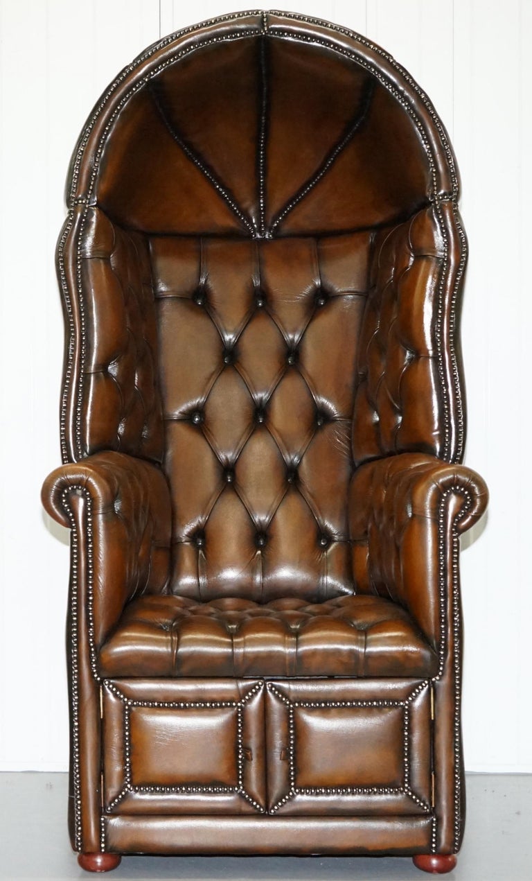 Restored Hand Dyed Cigar Brown Leather Chesterfield Porters Armchair