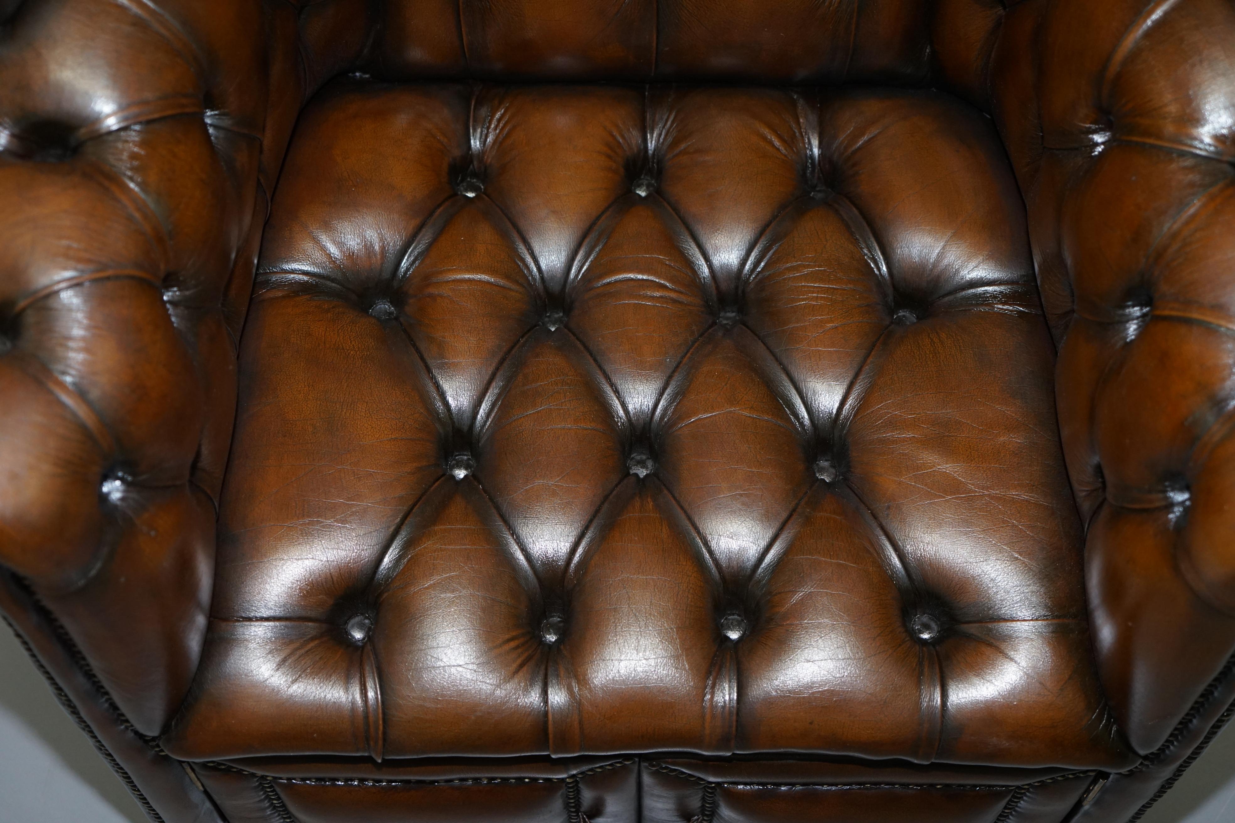 Restored Hand Dyed Cigar Brown Leather Chesterfield Porters Armchair Chair 1
