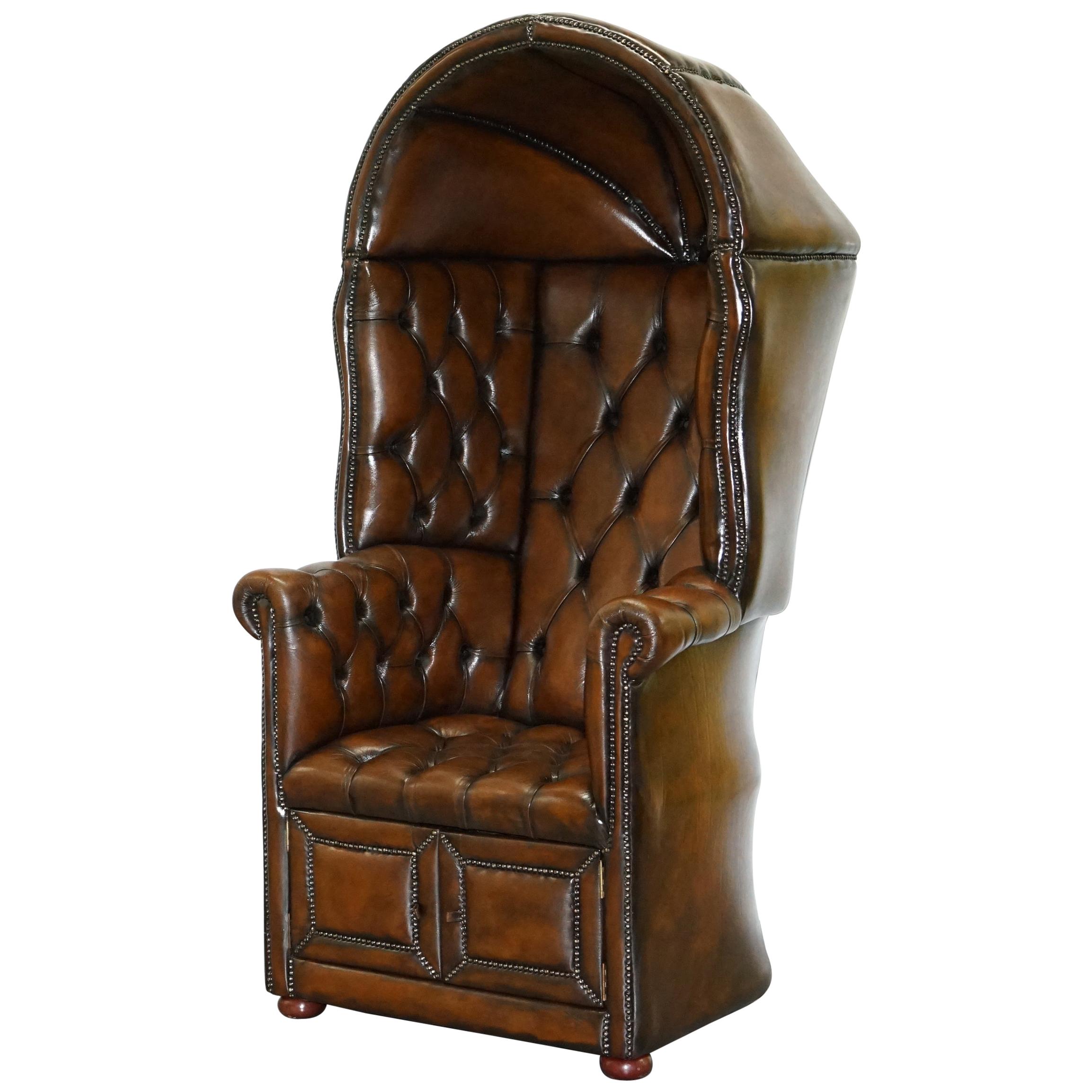 Restored Hand Dyed Cigar Brown Leather Chesterfield Porters Armchair Chair
