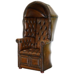 Vintage Restored Hand Dyed Cigar Brown Leather Chesterfield Porters Armchair Chair