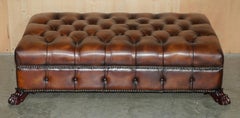 RESTORED HAND DYED CiGAR BROWN LEATHER LION'S FEET CHESTERFIELD TUFTED FOOTSTOOL