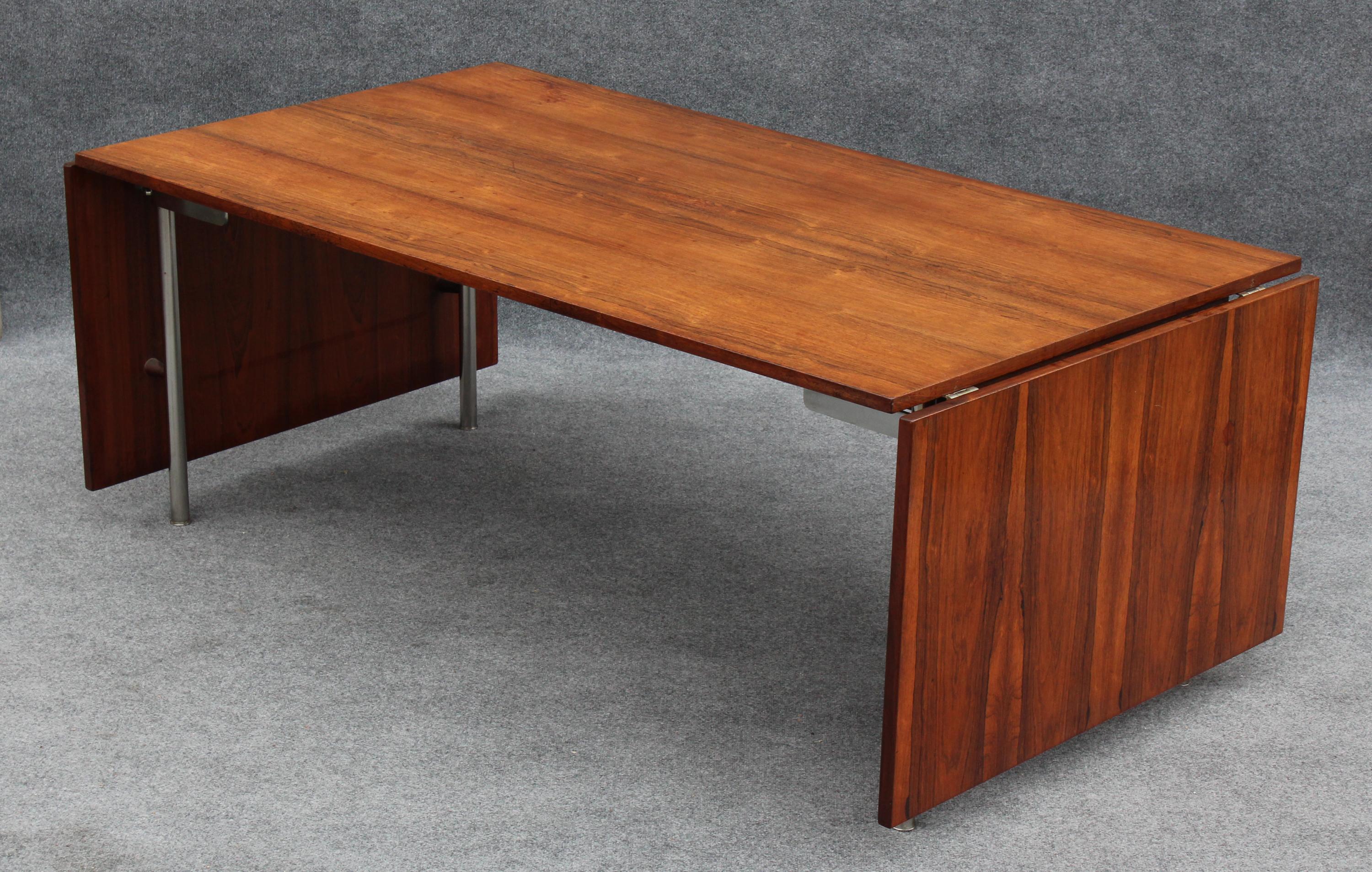 Mid-Century Modern Restored Hans J. Wegner for Andreas Tuck AT-319 Drop-Leaf Rosewood Dining Table For Sale