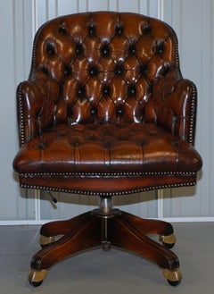 Restored Harrods Chesterfield Barrel Brown Leather Directors Captains Chair