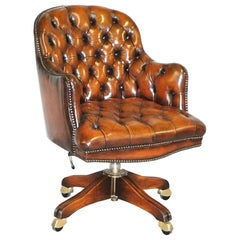 Vintage Restored Harrods Chesterfield Barrel Brown Leather Directors Captains Chair