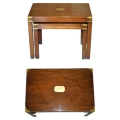 Antique RESTORED HARRODS KENNEDY COFFEE & SiDE TABLE NEST OF TABLES MILITARY CAMPAIGN