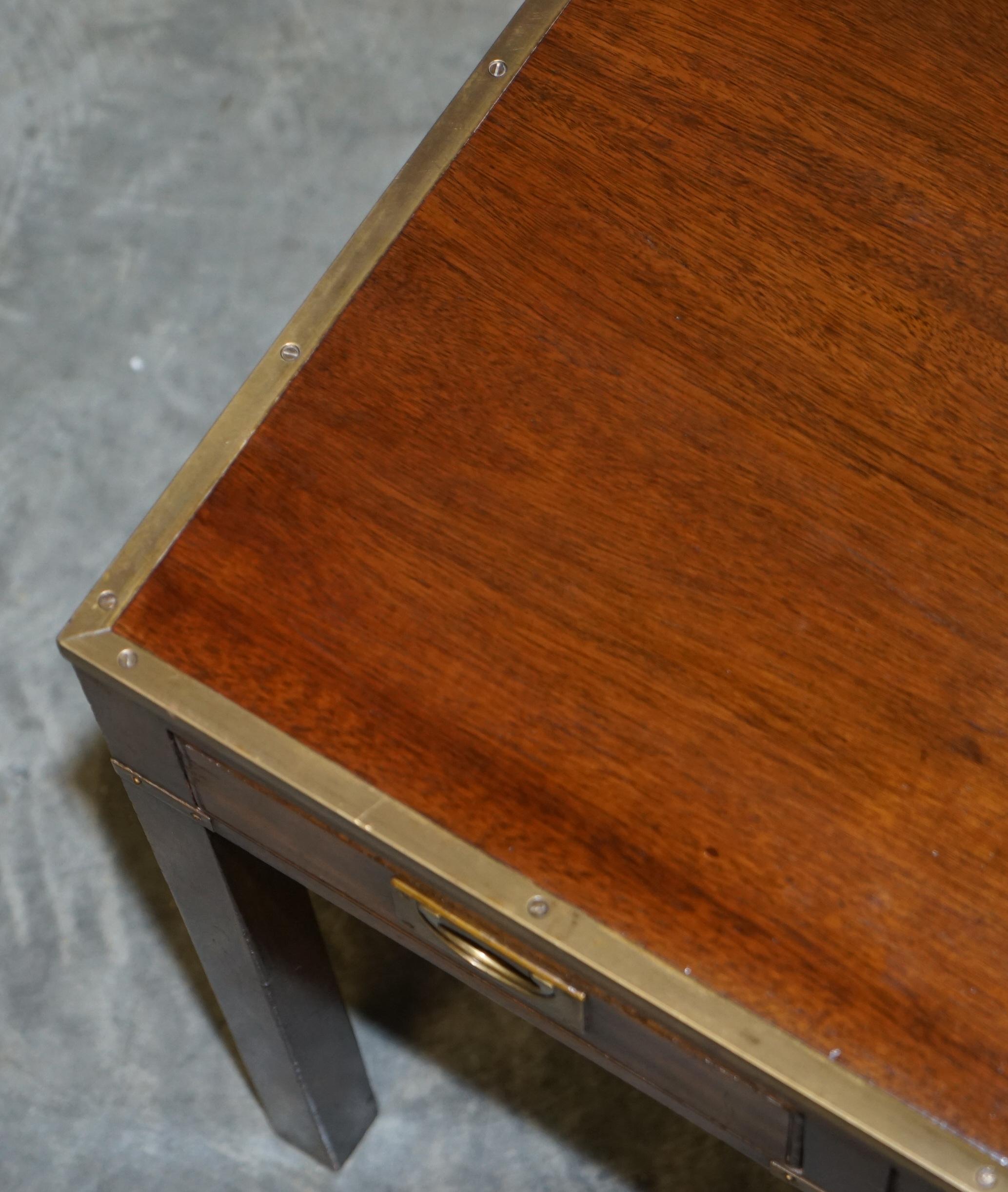 Restored Harrods Kennedy Military Campaign Hardwood & Brass Wriiting Table Desk 6