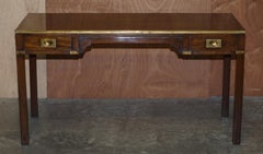 Restored Harrods Kennedy Military Campaign Hardwood & Brass Wriiting Table Desk