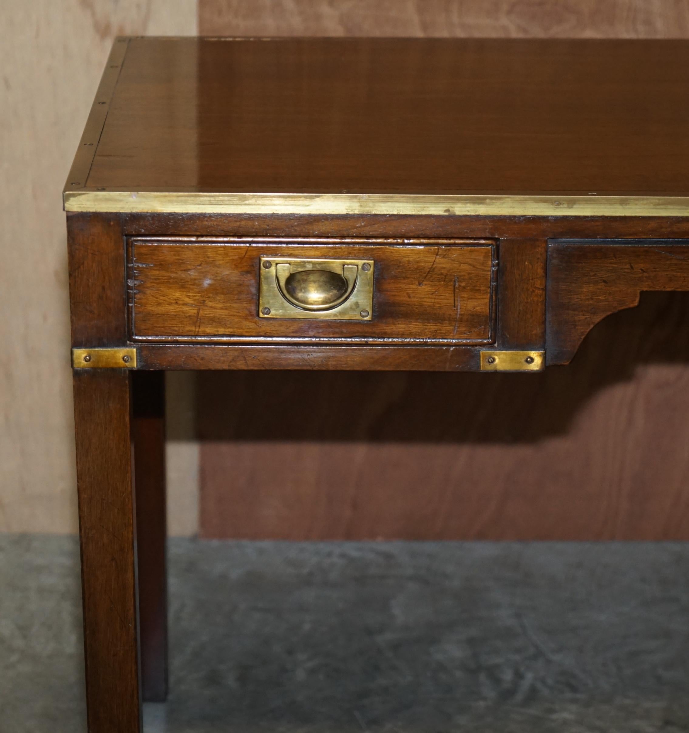 English Restored Harrods Kennedy Military Campaign Hardwood & Brass Wriiting Table Desk