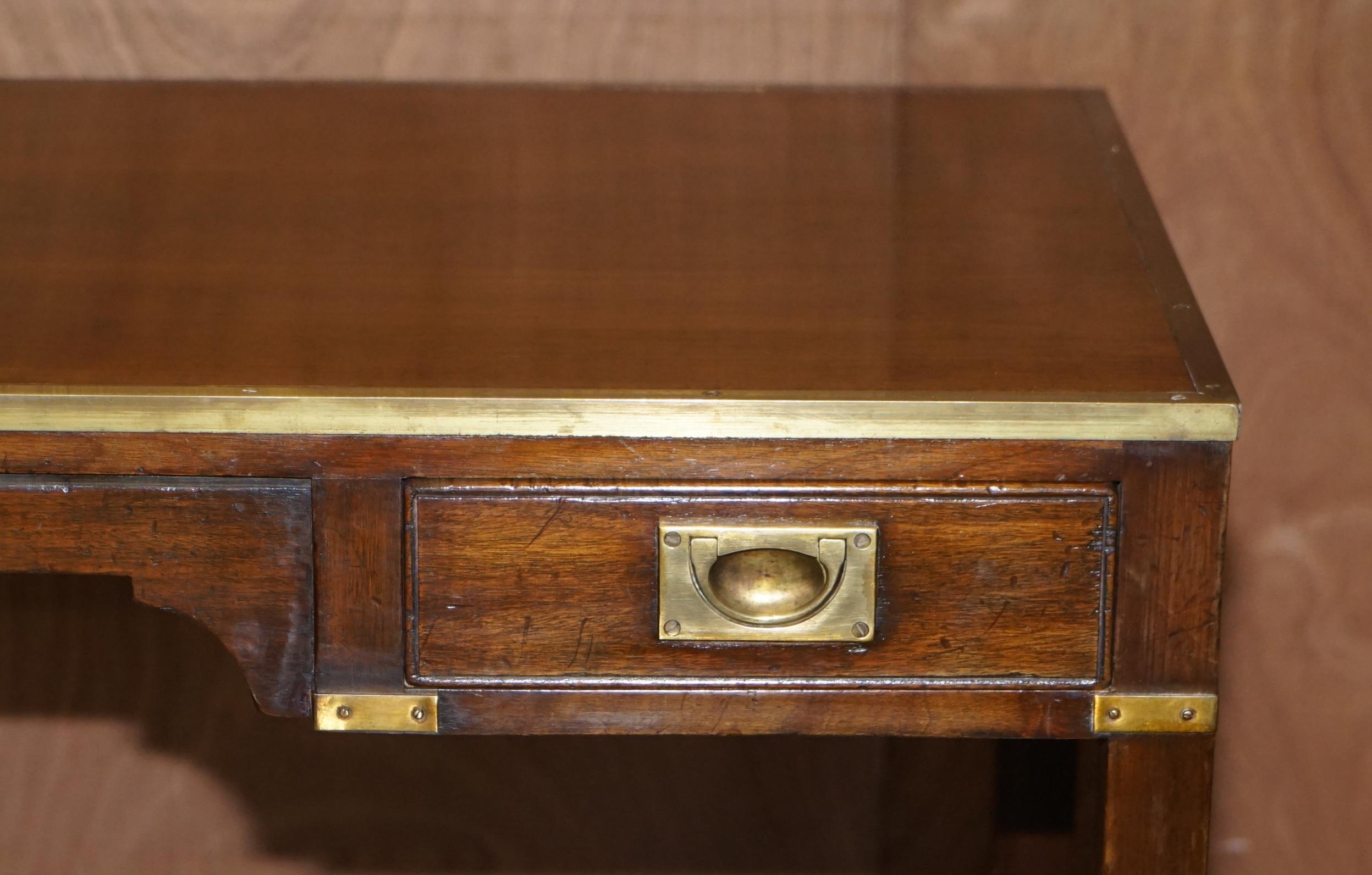 Hand-Crafted Restored Harrods Kennedy Military Campaign Hardwood & Brass Wriiting Table Desk