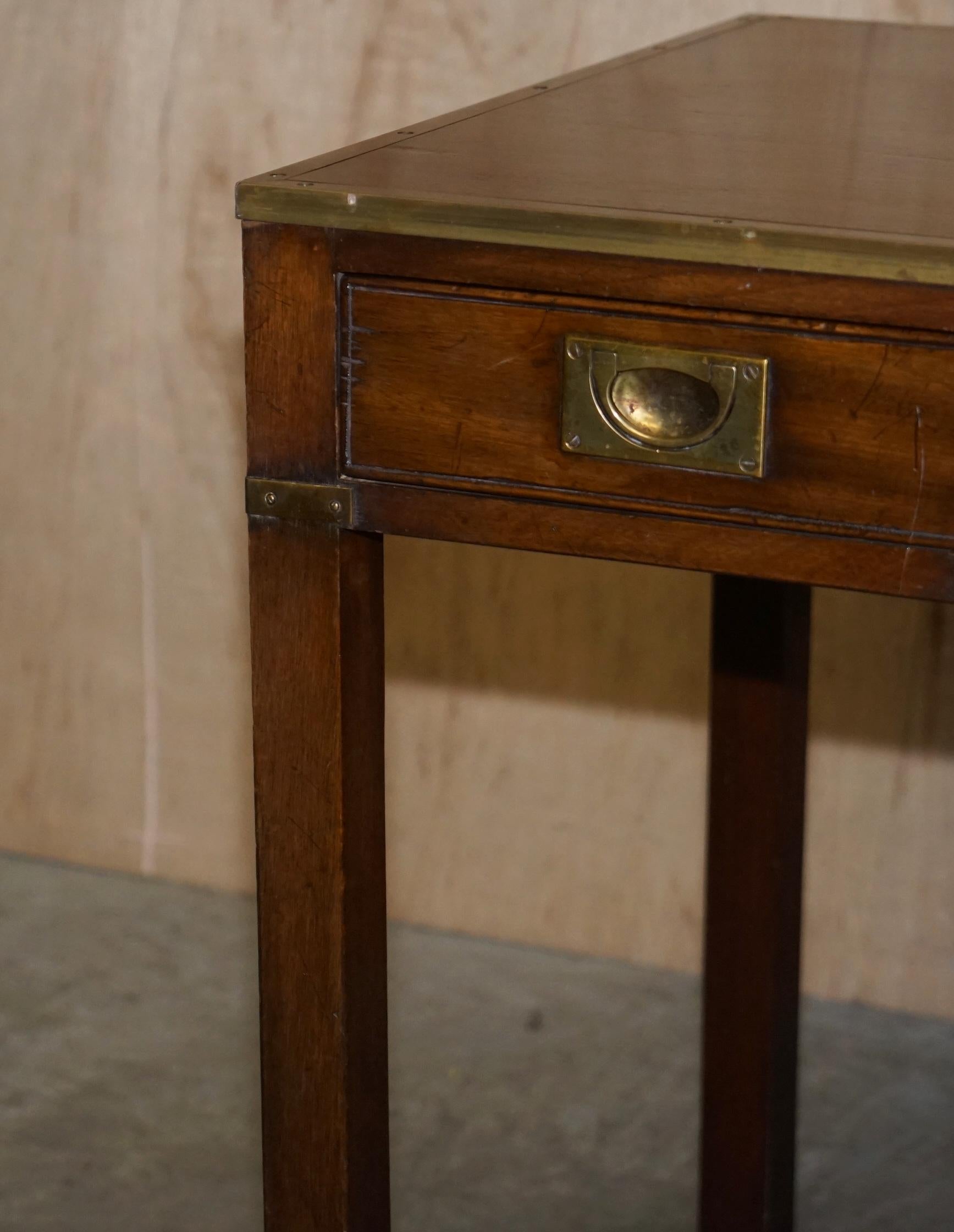 Restored Harrods Kennedy Military Campaign Hardwood & Brass Wriiting Table Desk 1