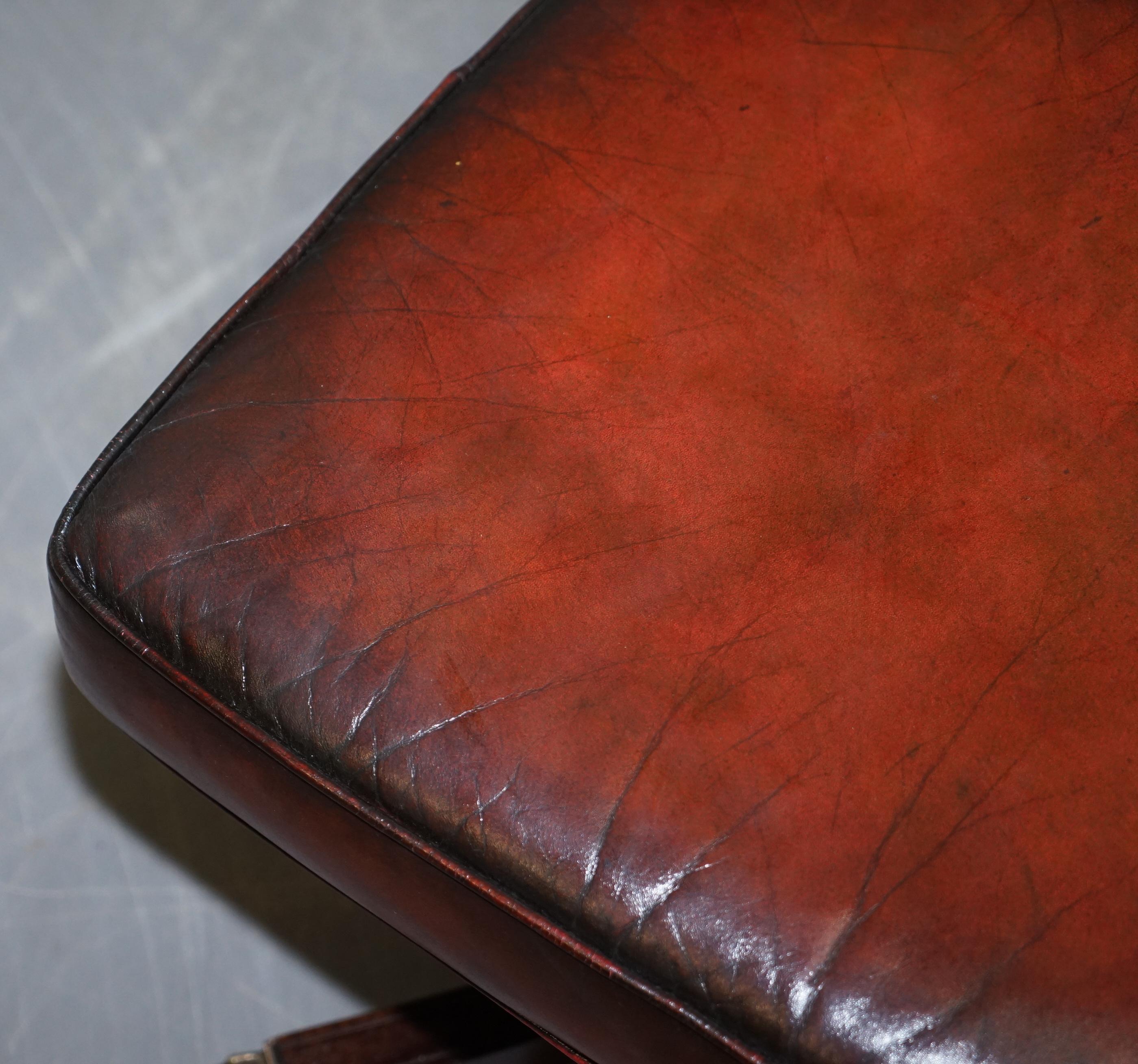 Restored Harrods London Brown Leather Chesterfield Swivel Armchair & Footstool 8