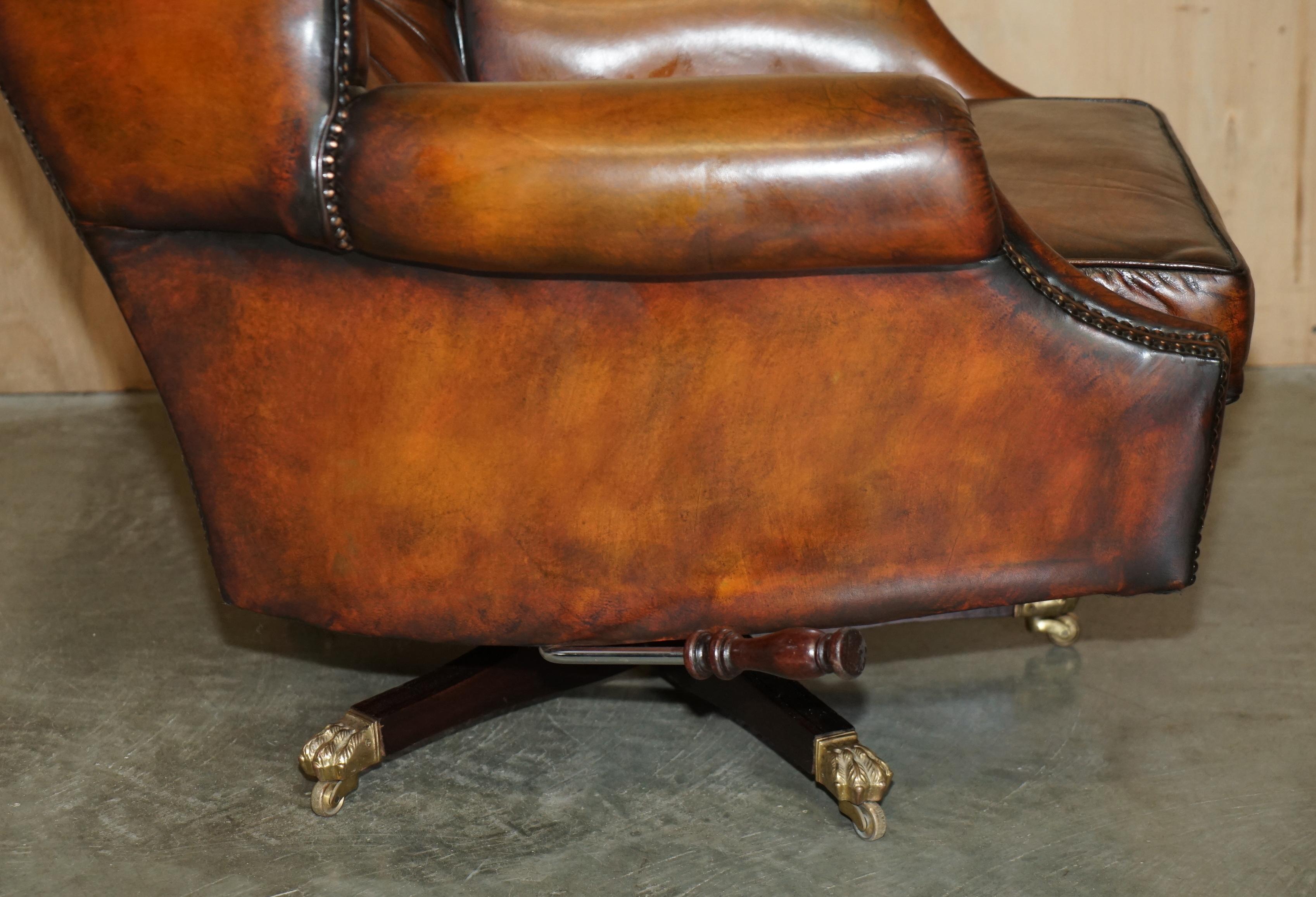 RESTORED HARRODS LONDON CHESTERFiELD TUFTED BROWN LEATHER SWIVEL LOUNGE ARMCHAIR 3