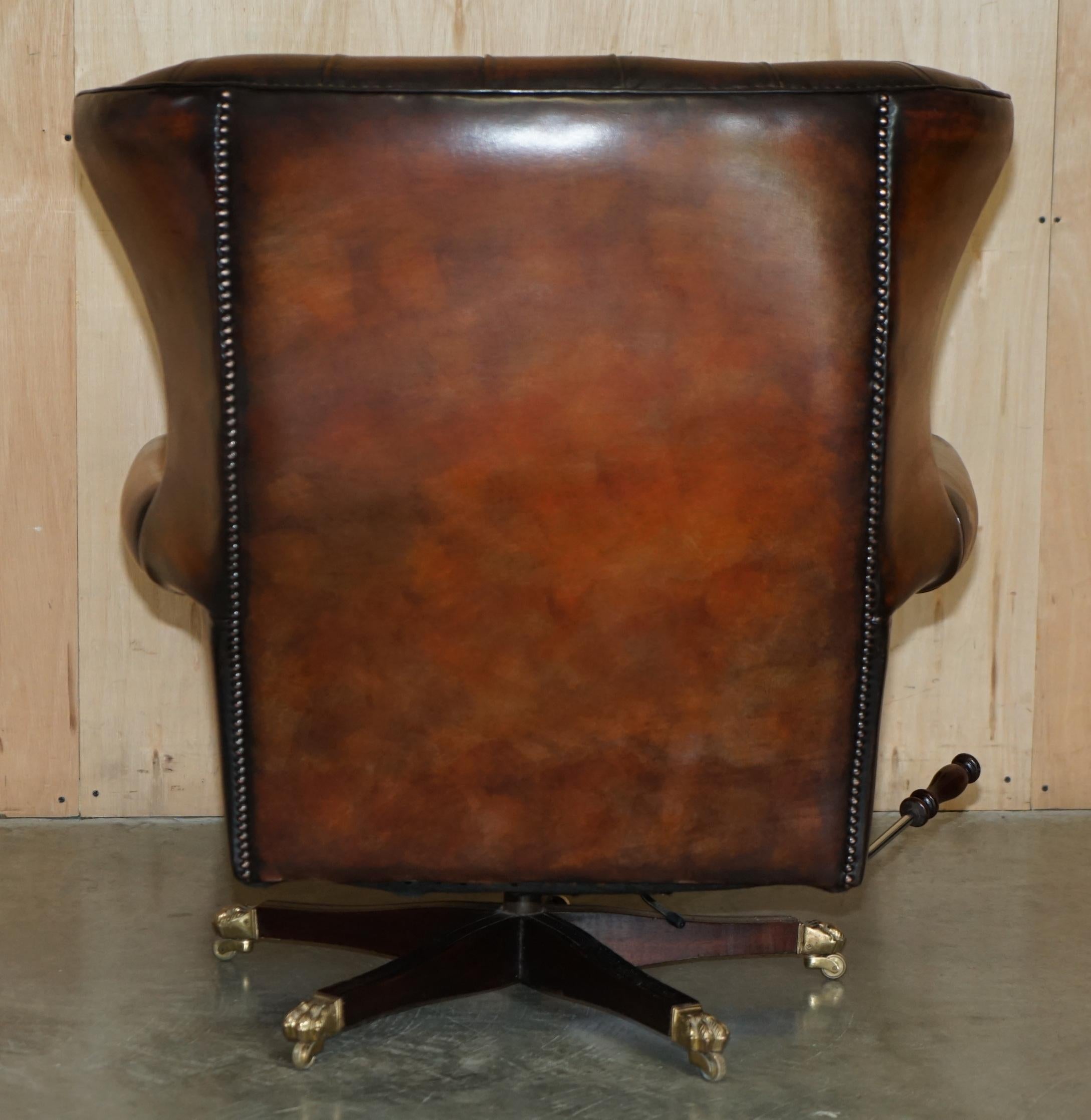 RESTORED HARRODS LONDON CHESTERFiELD TUFTED BROWN LEATHER SWIVEL LOUNGE ARMCHAIR 7