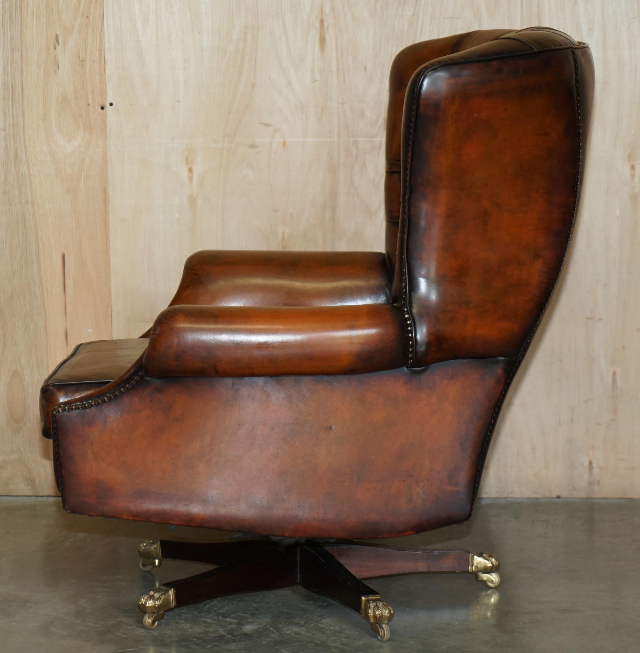 RESTORED HARRODS LONDON CHESTERFiELD TUFTED BROWN LEATHER SWIVEL LOUNGE ARMCHAIR 9
