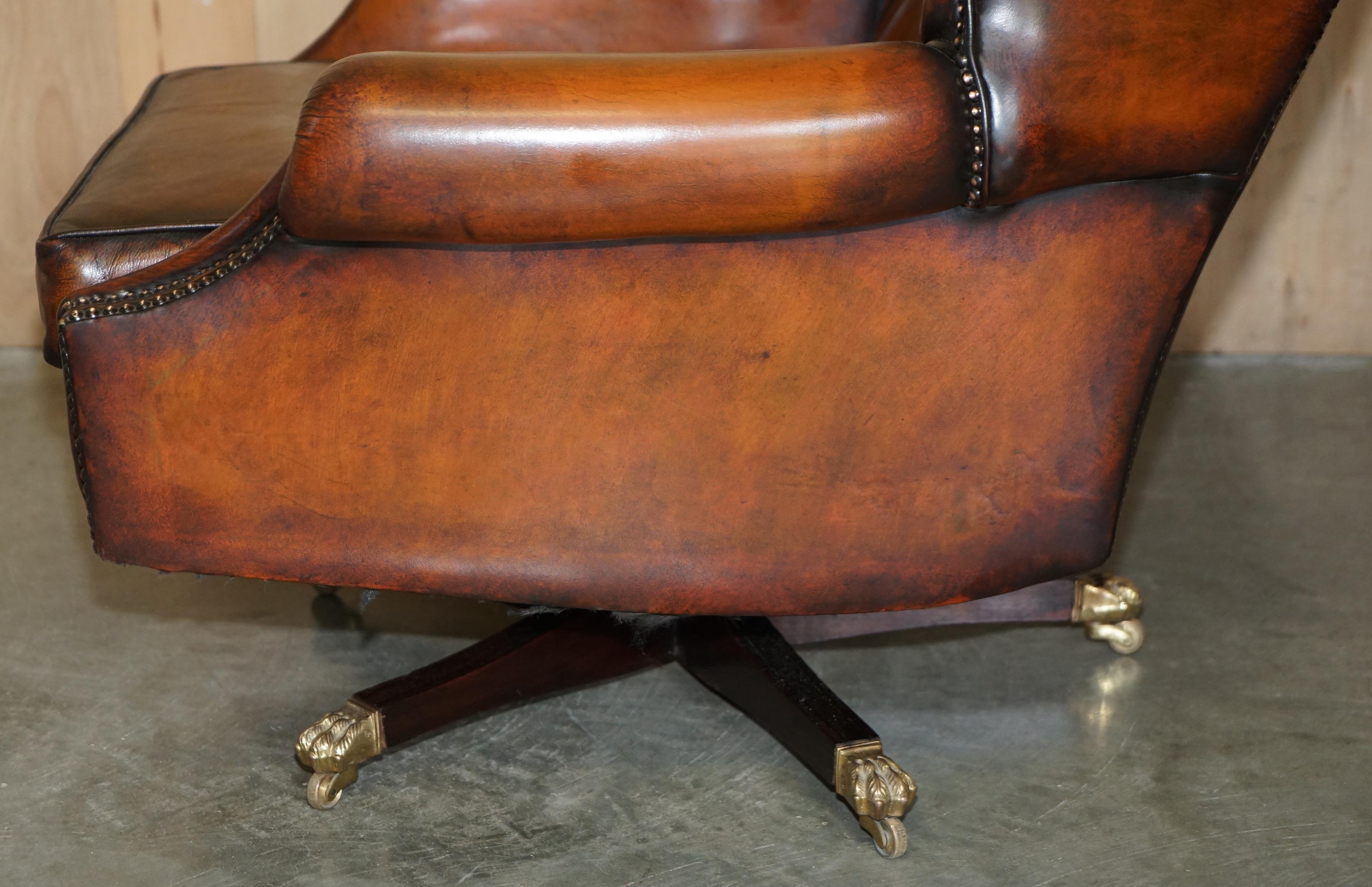 RESTORED HARRODS LONDON CHESTERFiELD TUFTED BROWN LEATHER SWIVEL LOUNGE ARMCHAIR 10