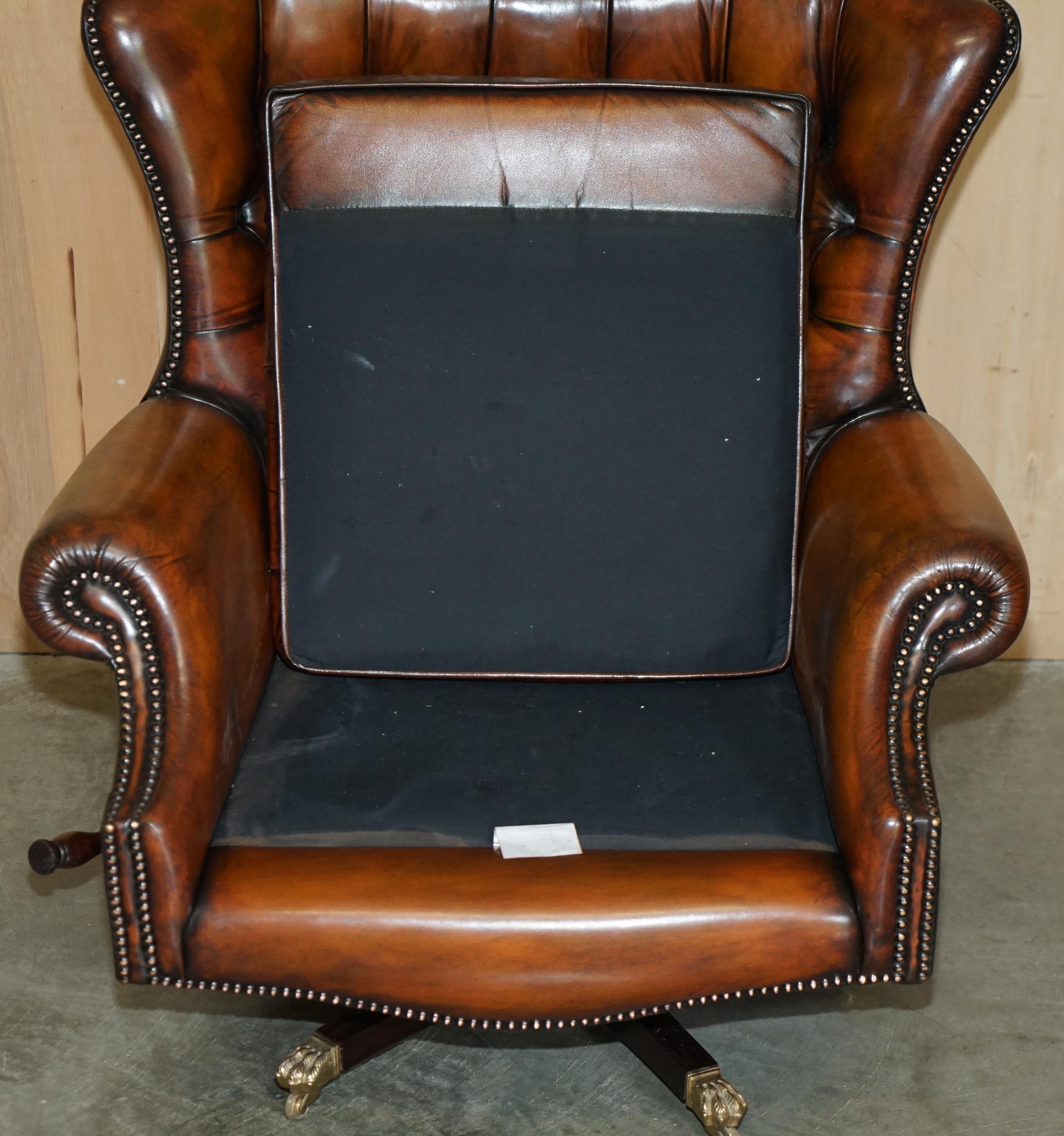 RESTORED HARRODS LONDON CHESTERFiELD TUFTED BROWN LEATHER SWIVEL LOUNGE ARMCHAIR 11