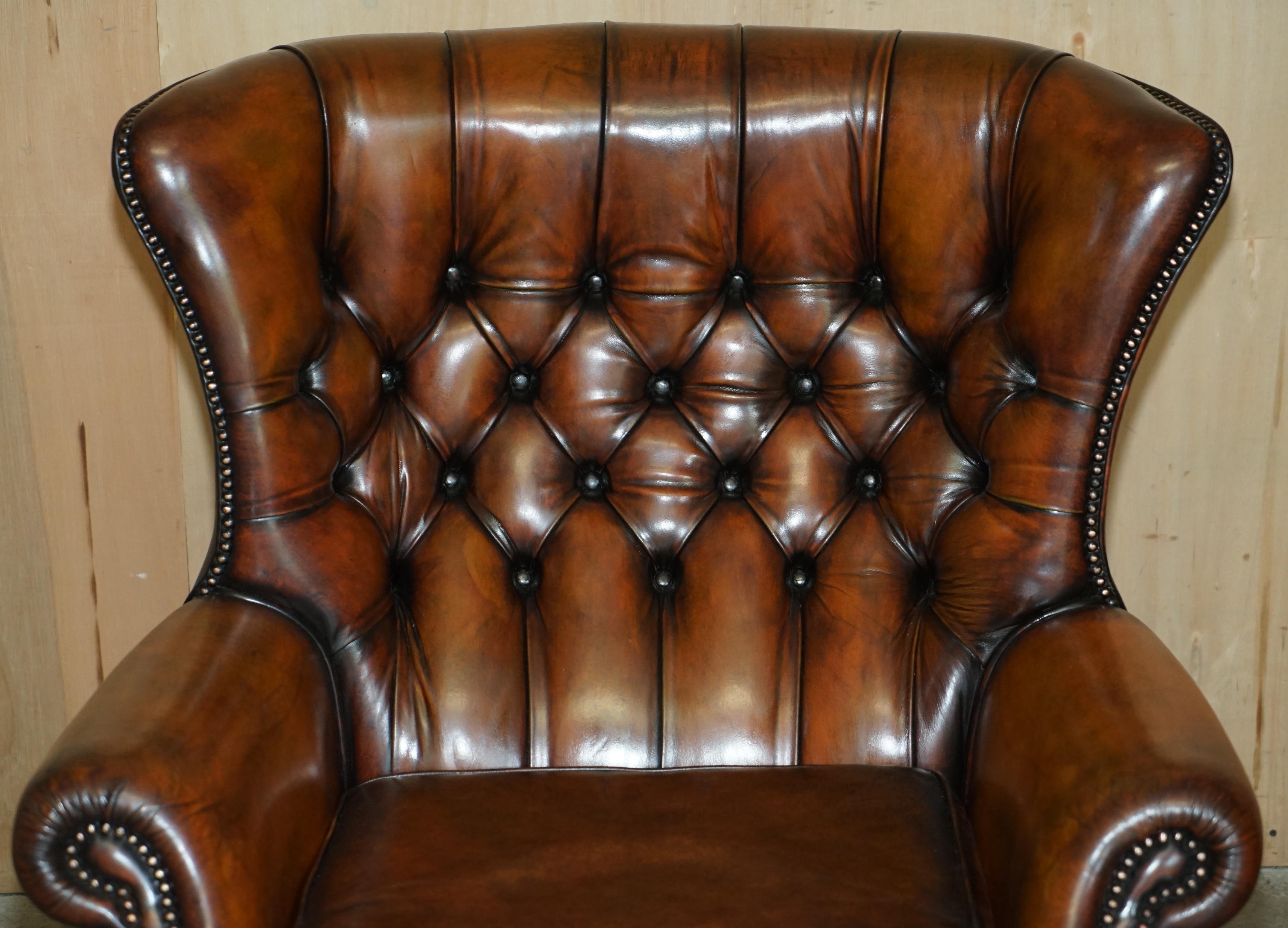 Chesterfield RESTORED HARRODS LONDON CHESTERFiELD TUFTED BROWN LEATHER SWIVEL LOUNGE ARMCHAIR