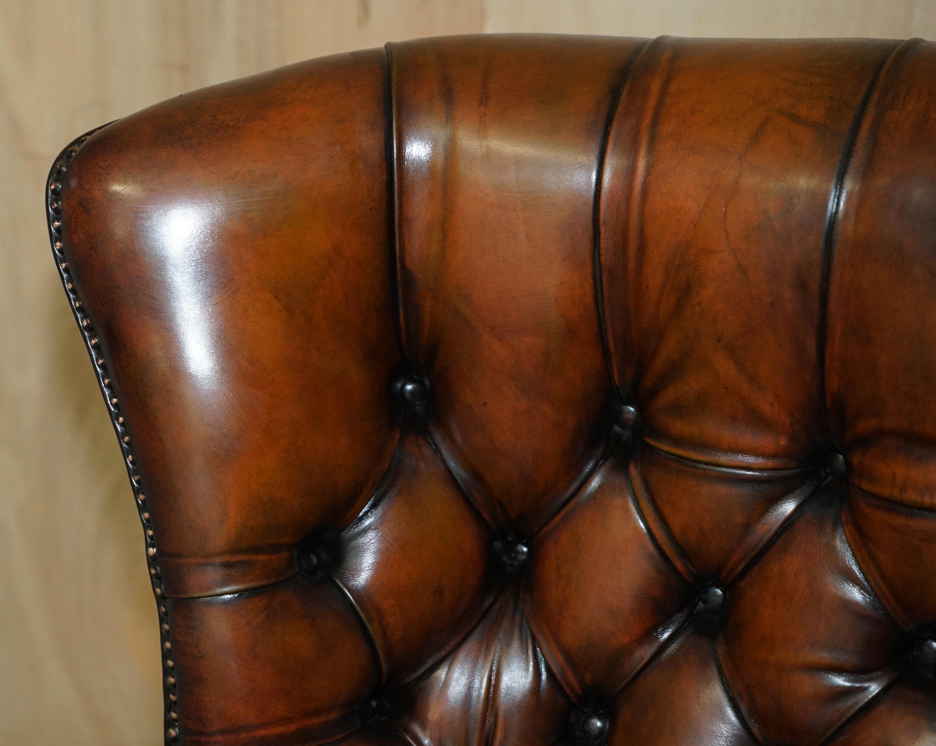 Hand-Crafted RESTORED HARRODS LONDON CHESTERFiELD TUFTED BROWN LEATHER SWIVEL LOUNGE ARMCHAIR