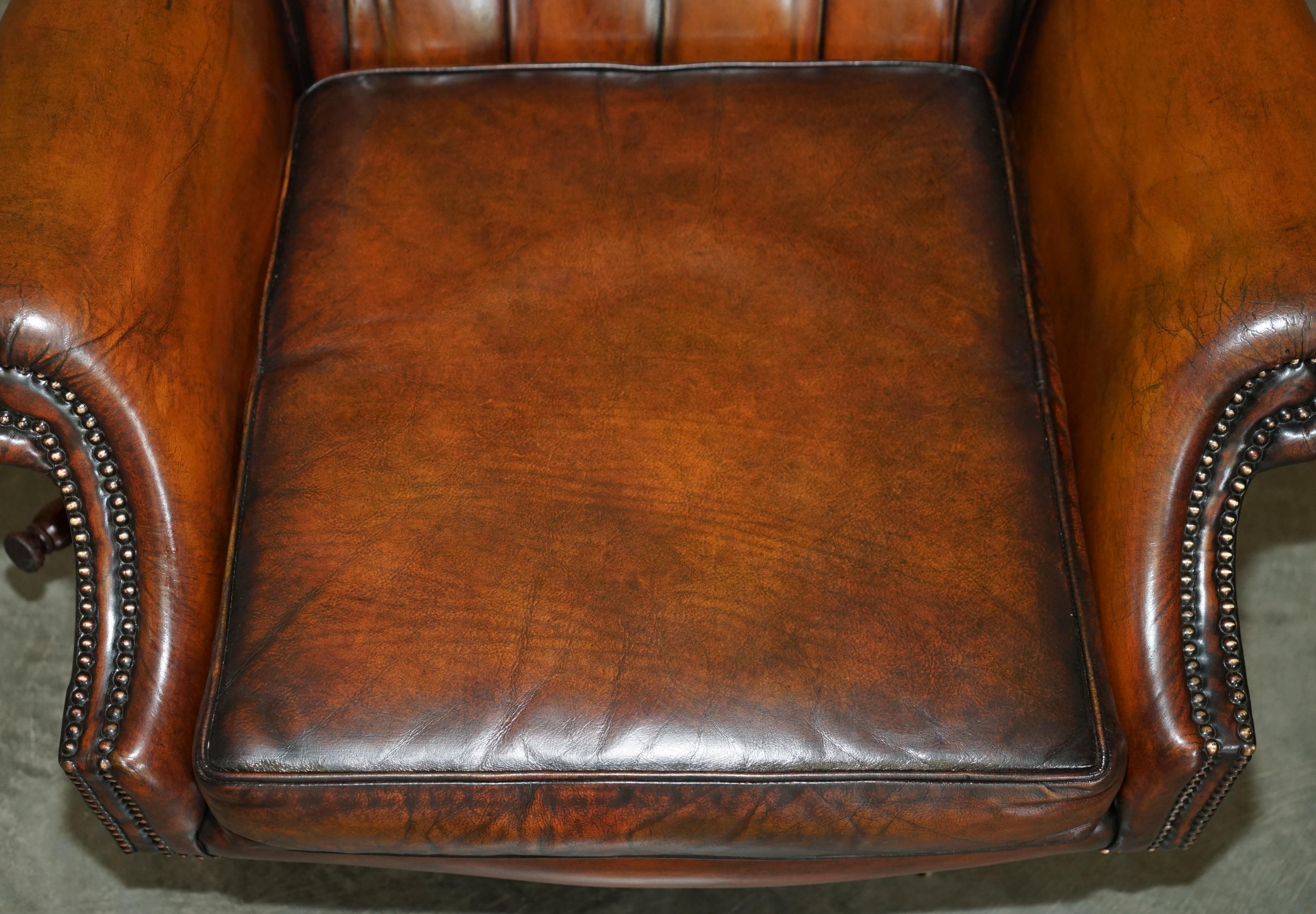RESTORED HARRODS LONDON CHESTERFiELD TUFTED BROWN LEATHER SWIVEL LOUNGE ARMCHAIR 1