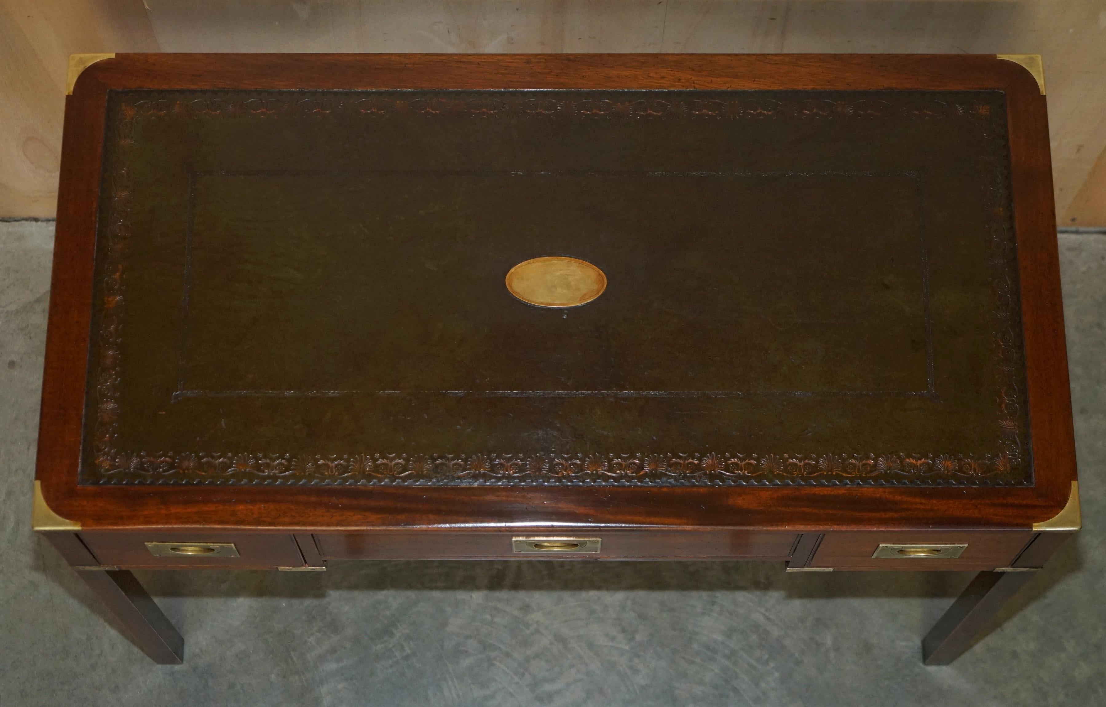 Restored Harrods London Kennedy Military Campaign Leather Writing Table Desk 4