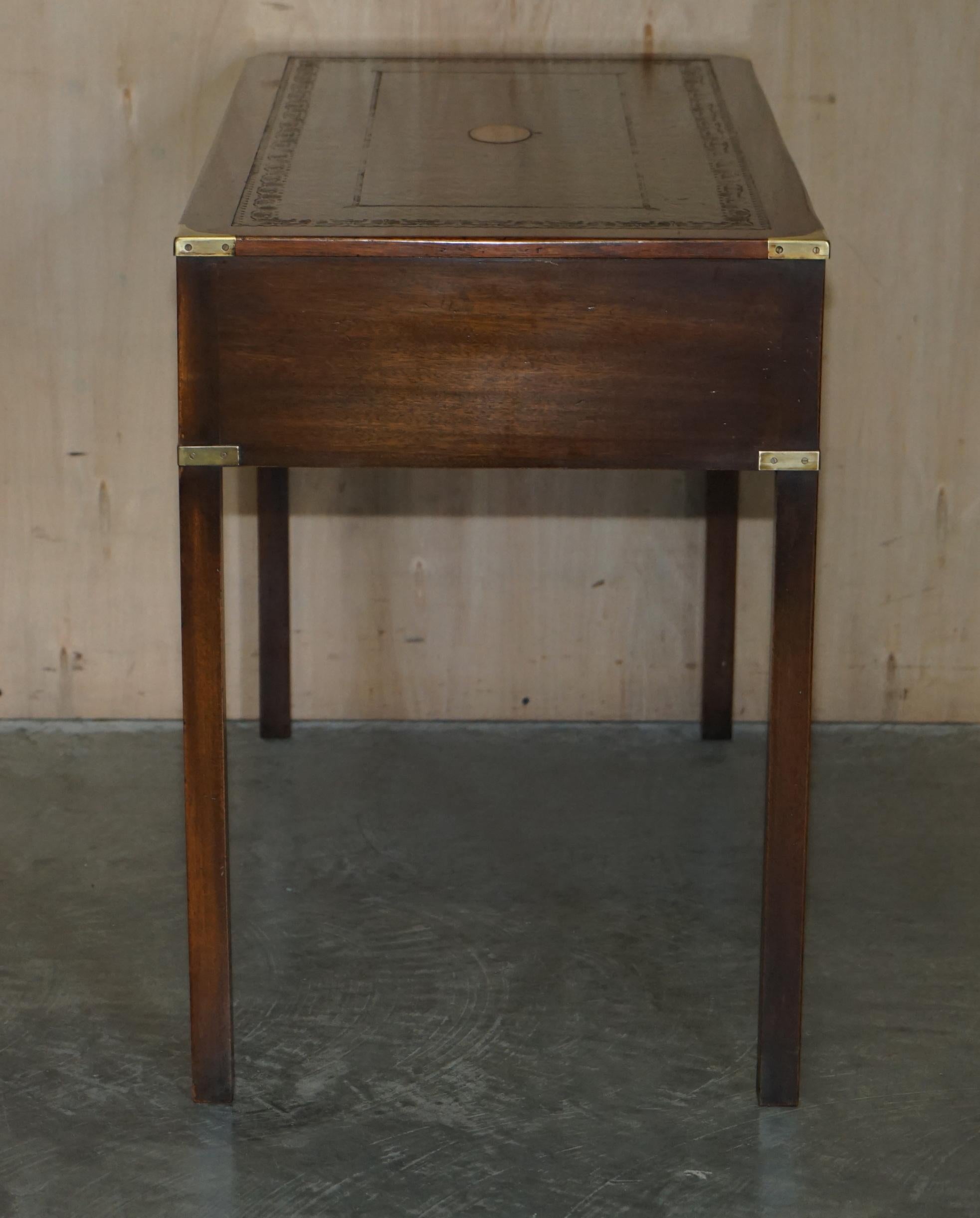 Restored Harrods London Kennedy Military Campaign Leather Writing Table Desk 7