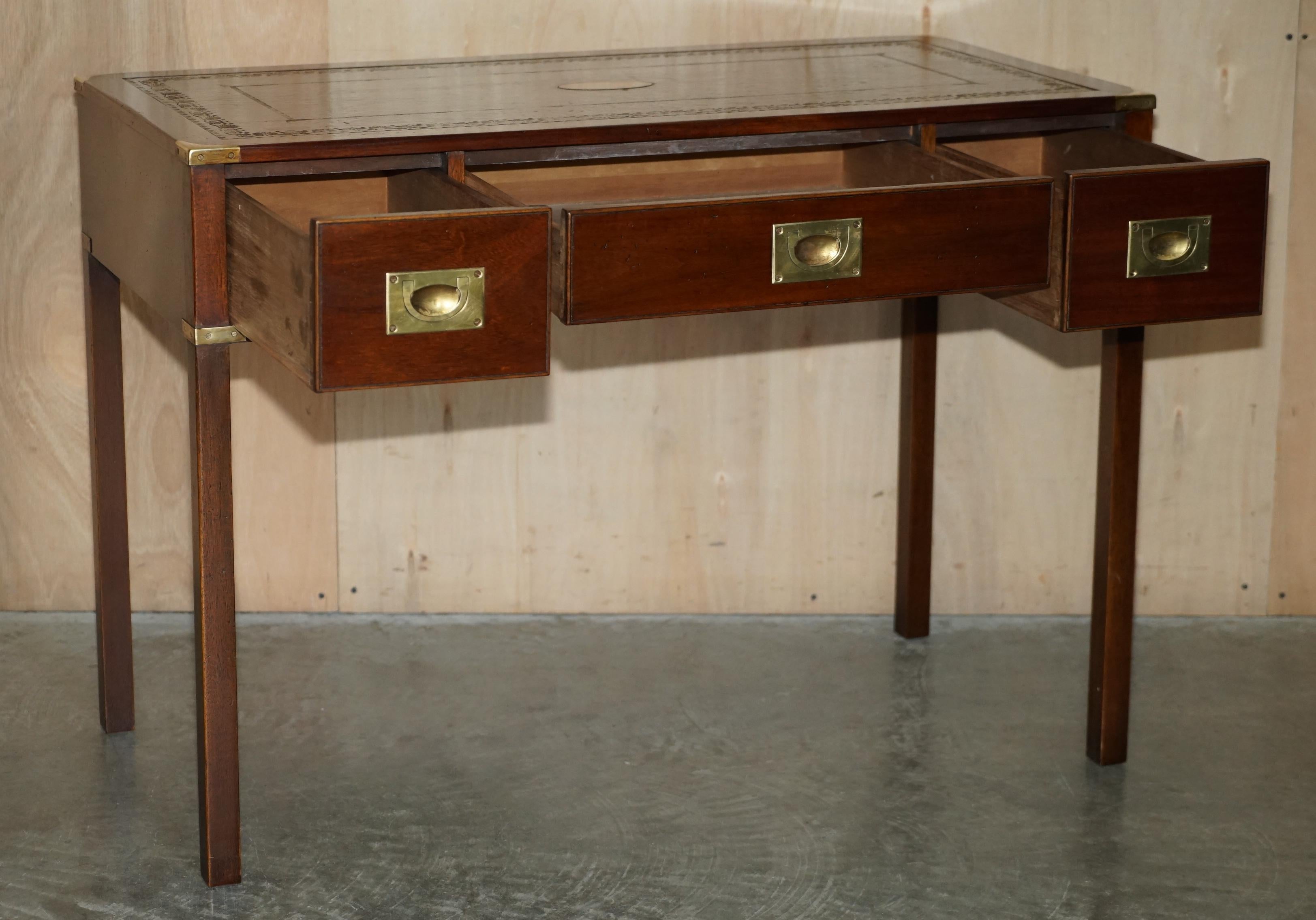 Restored Harrods London Kennedy Military Campaign Leather Writing Table Desk 9