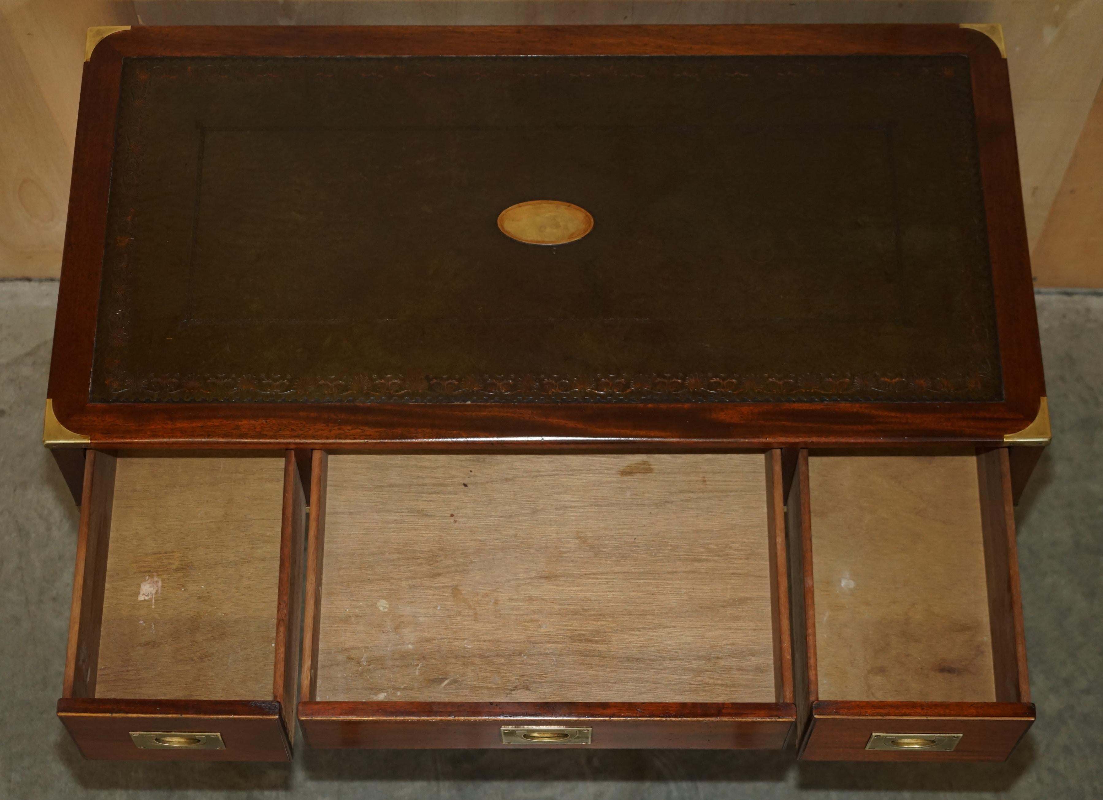 Restored Harrods London Kennedy Military Campaign Leather Writing Table Desk 11