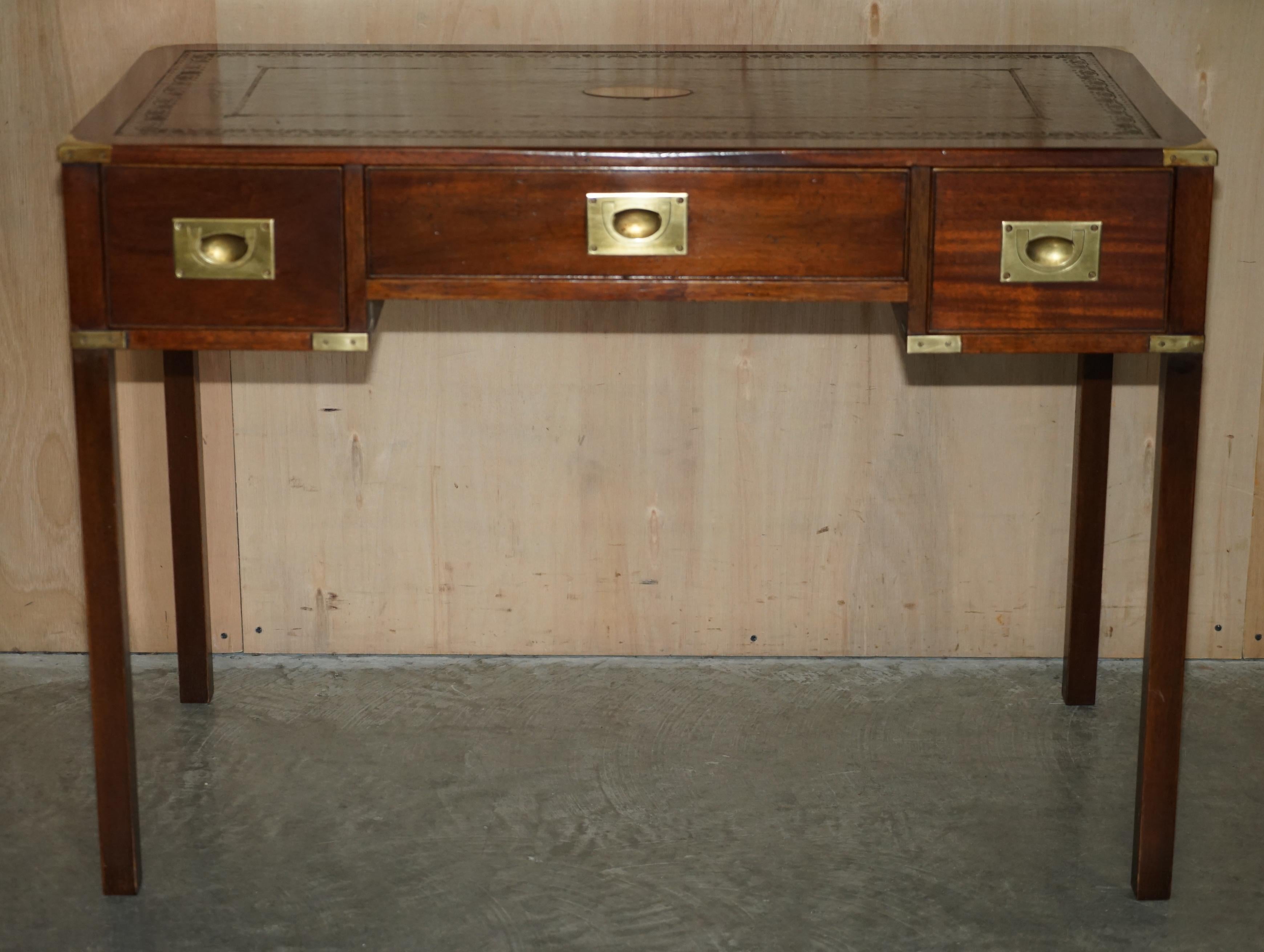 English Restored Harrods London Kennedy Military Campaign Leather Writing Table Desk