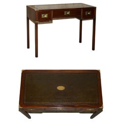 Restored Harrods London Kennedy Military Campaign Leather Writing Table Desk