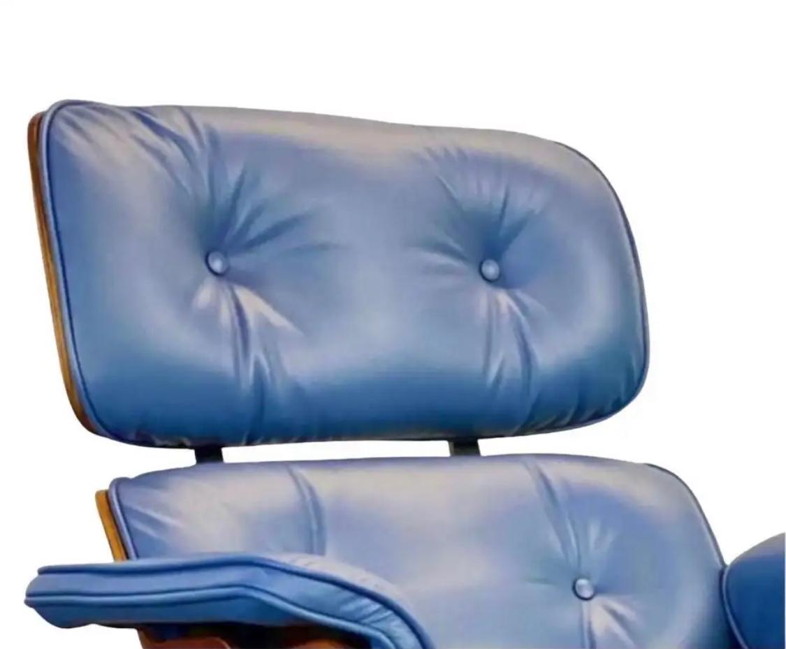 American Restored Herman Miller Eames Lounge Chair with Custom Blue Leather For Sale