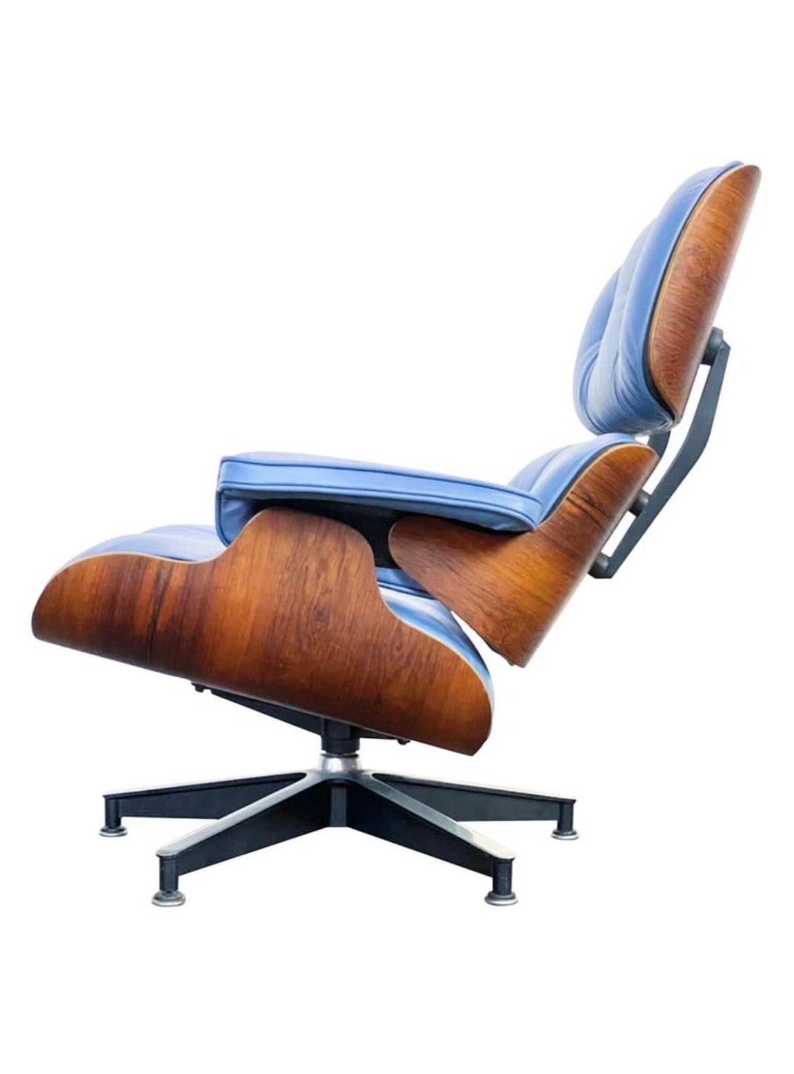 Restored Herman Miller Eames Lounge Chair with Custom Blue Leather 1