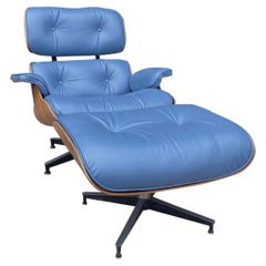 Restored Herman Miller Eames Lounge Chair with Custom Blue Leather